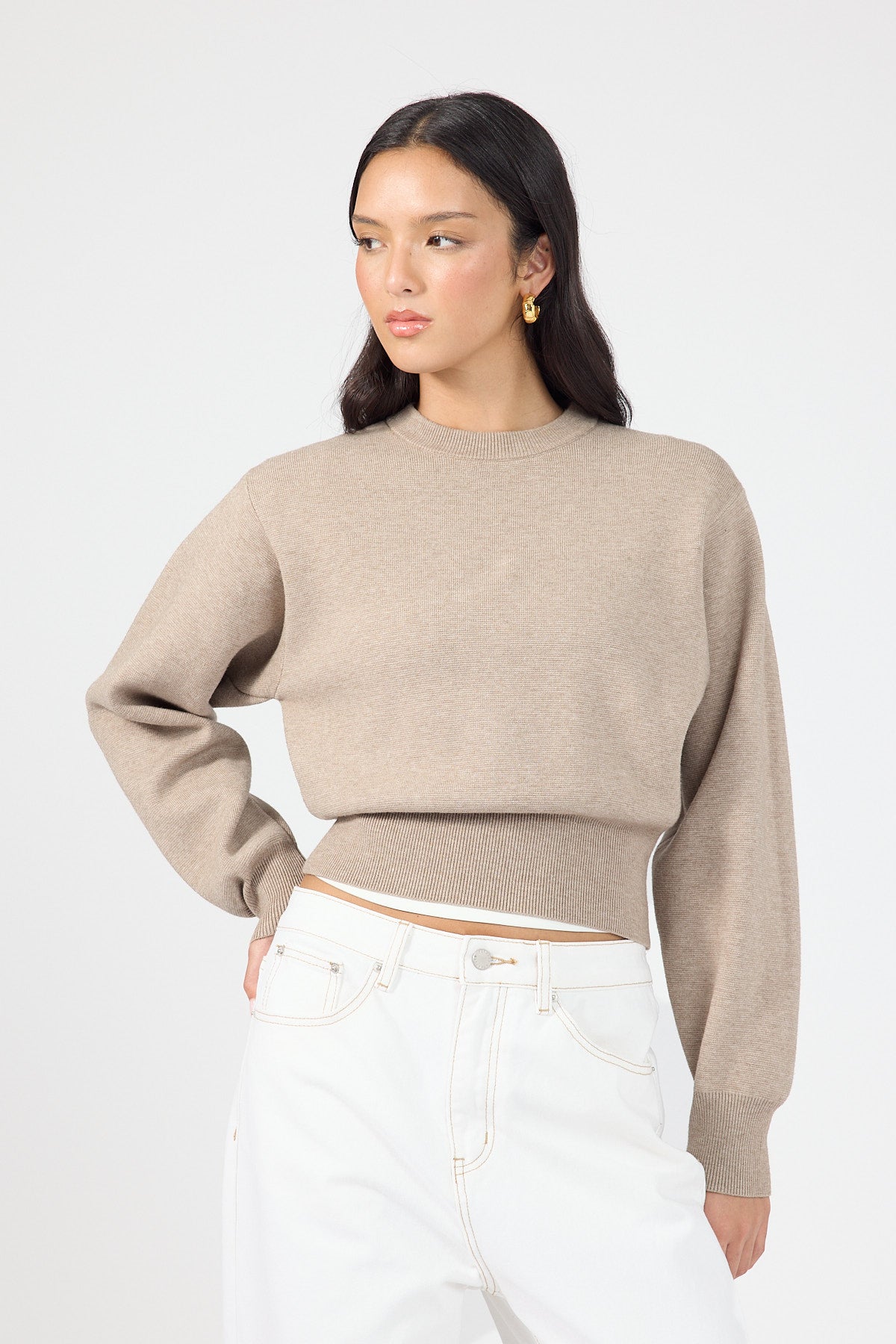 Perfect Stranger Gabby Crew Neck Knit Jumper Taupe