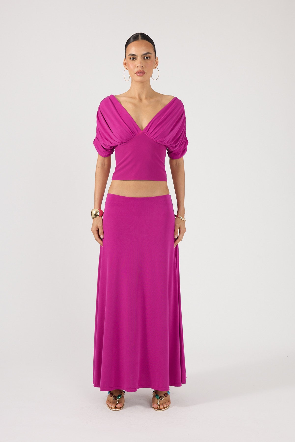 Perfect Stranger Caspian Gathered Top Magenta