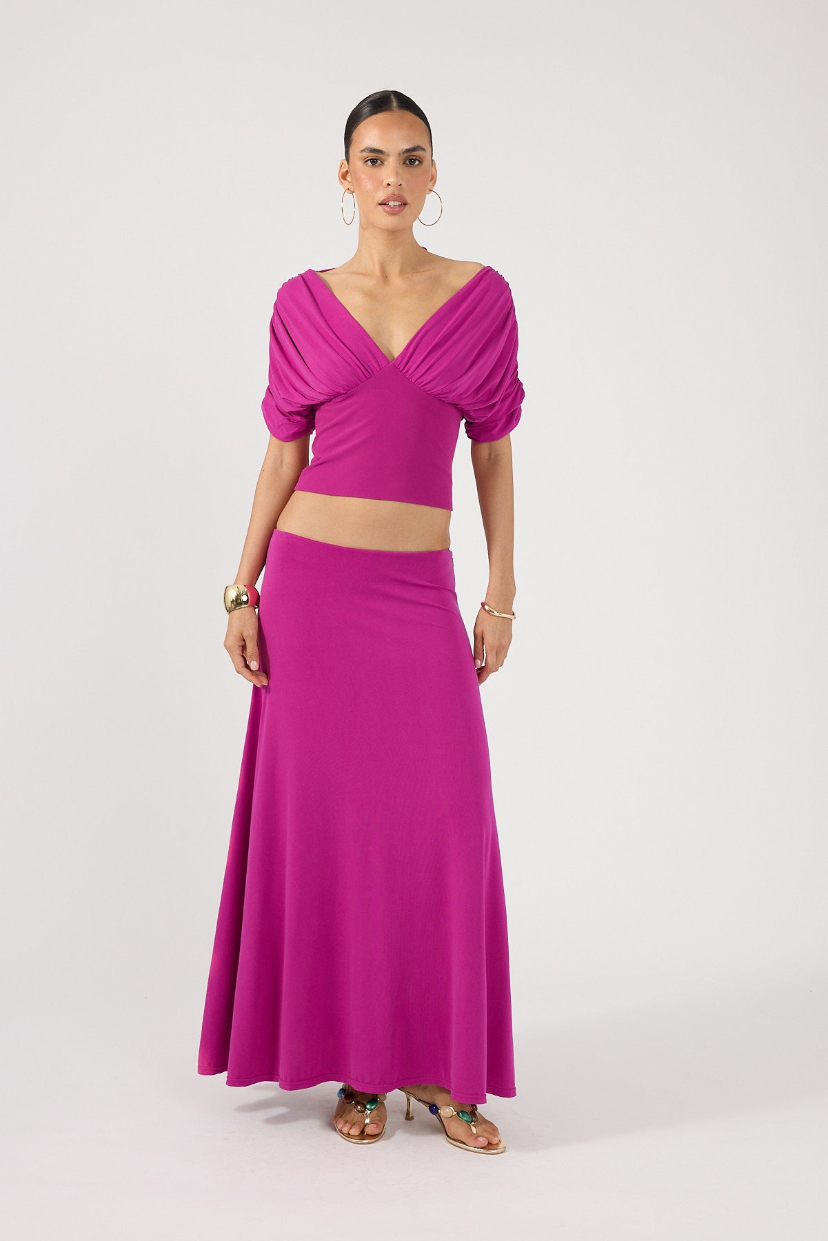 Perfect Stranger Caspian Gathered Top Magenta
