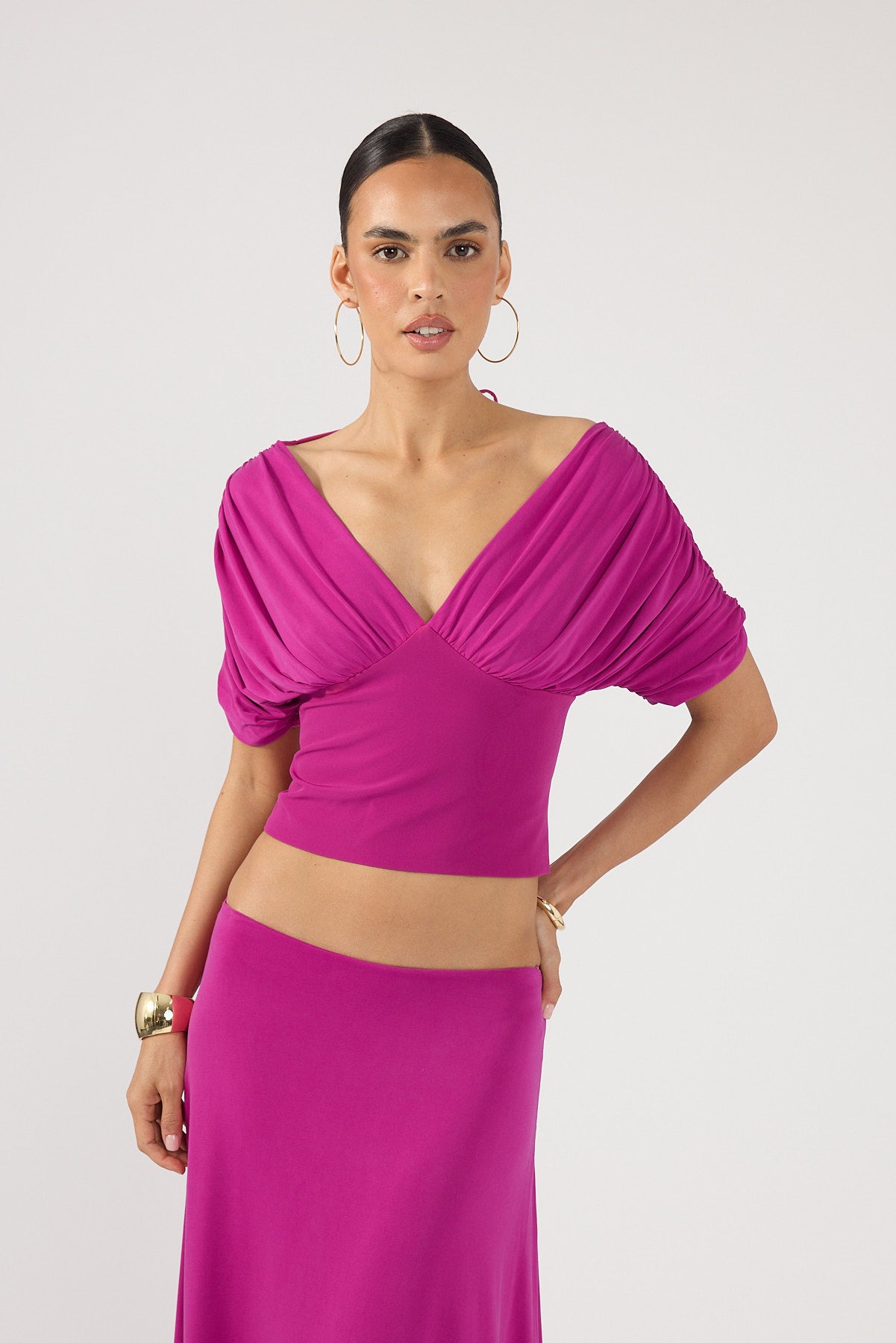 Perfect Stranger Caspian Gathered Top Magenta