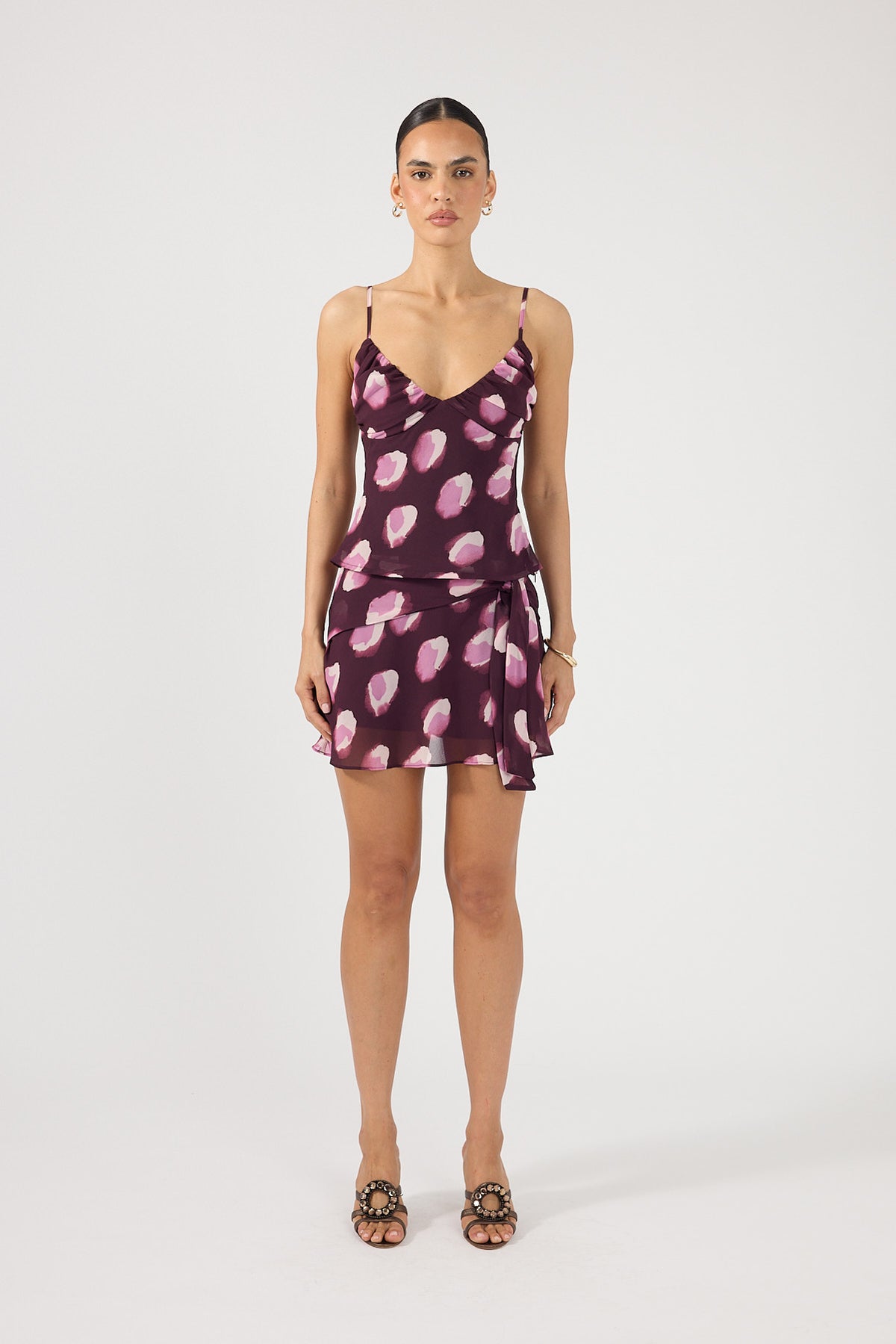 Perfect Stranger Jemma Gathered Top Plum Print