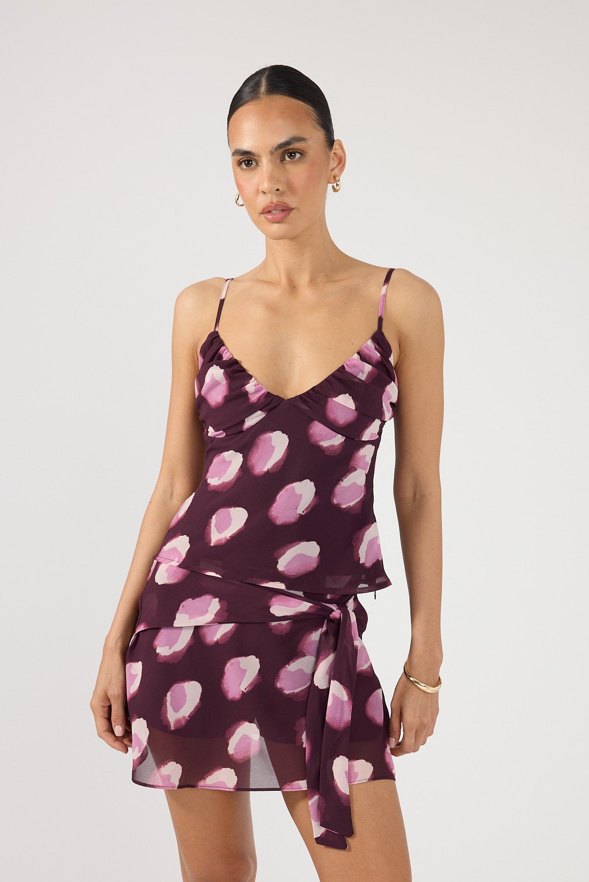 Perfect Stranger Jemma Gathered Top Plum Print