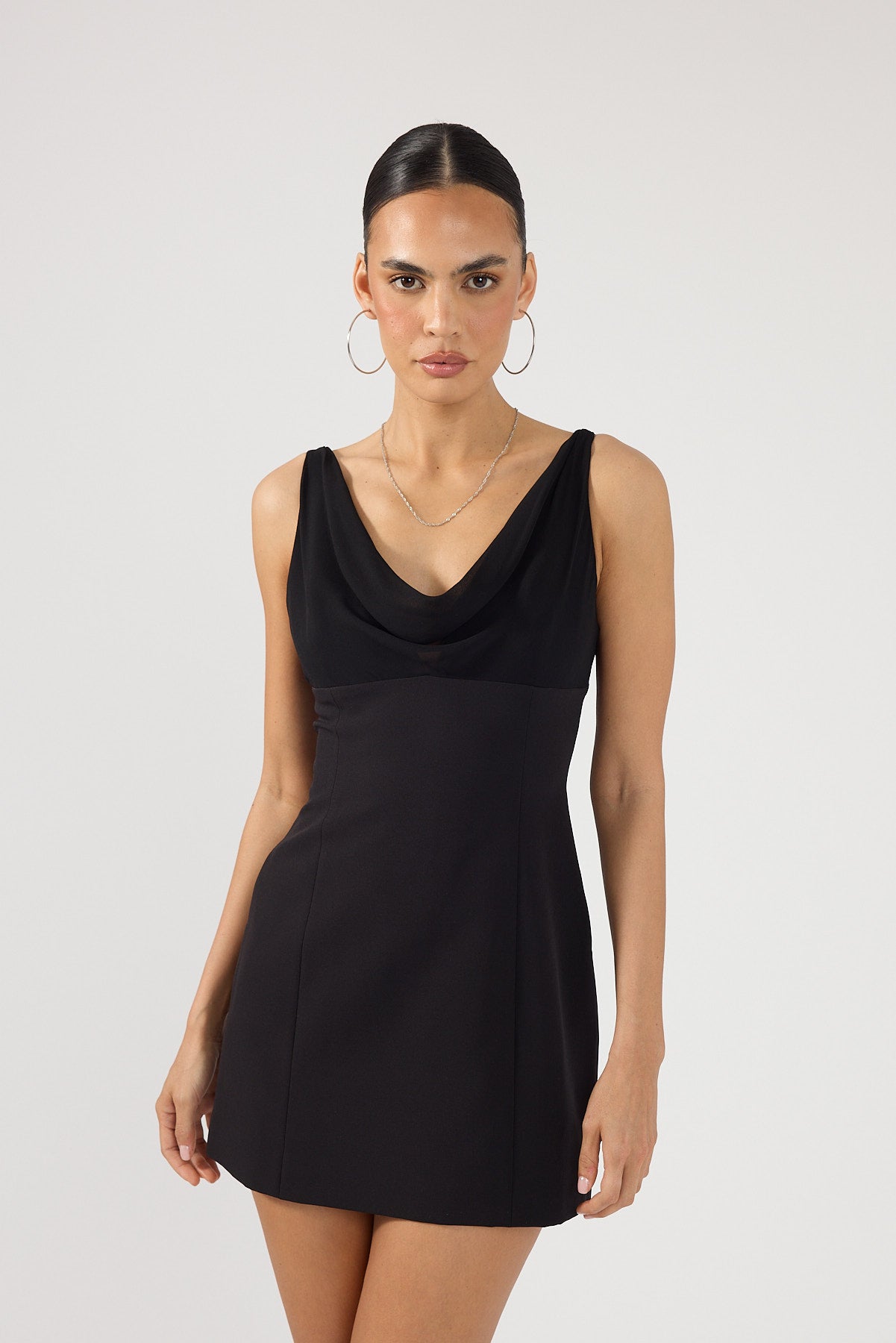 Perfect Stranger Effie Cowl Mini Dress Black