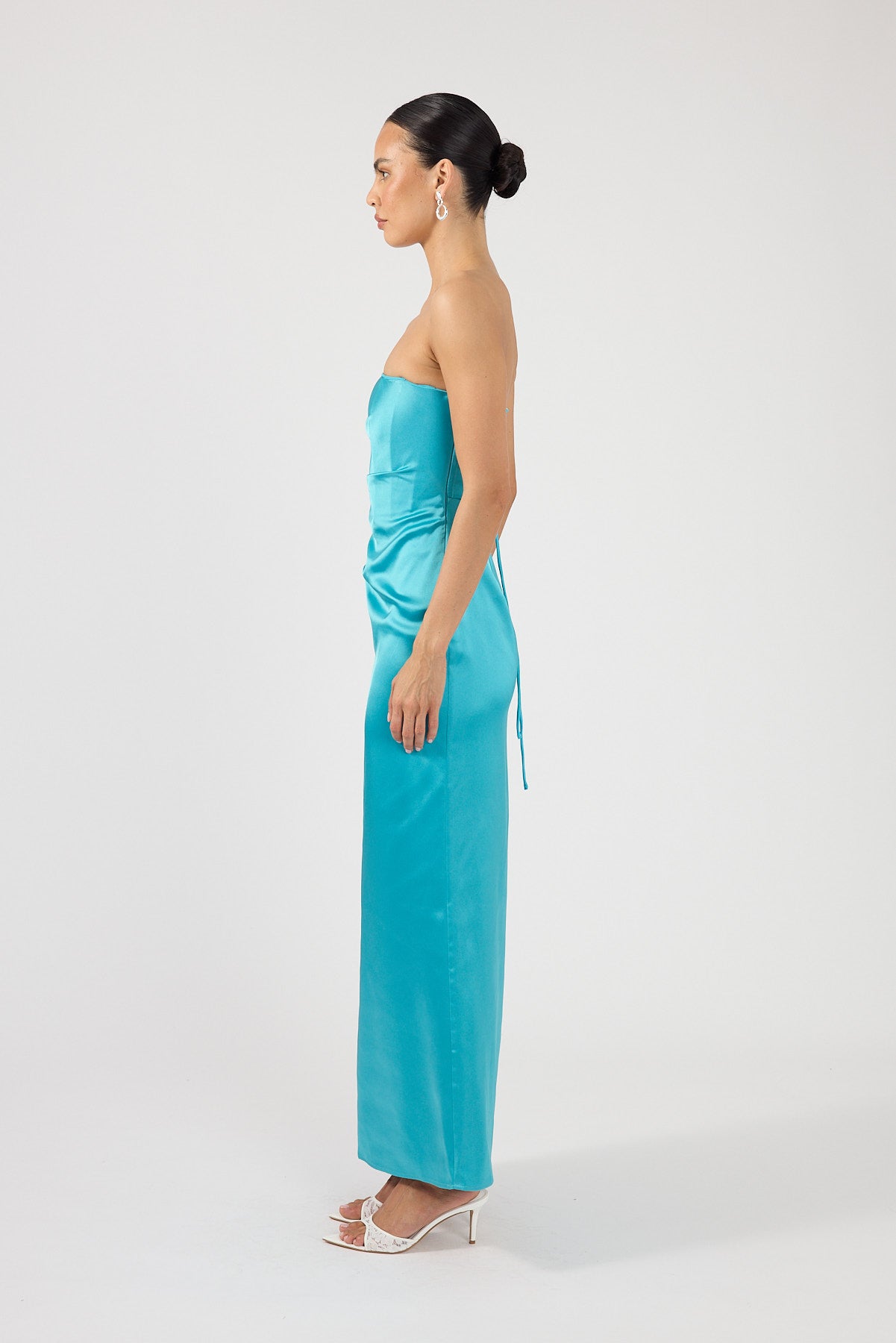 Perfect Stranger Rosa Corset Satin Maxi Dress Turquoise