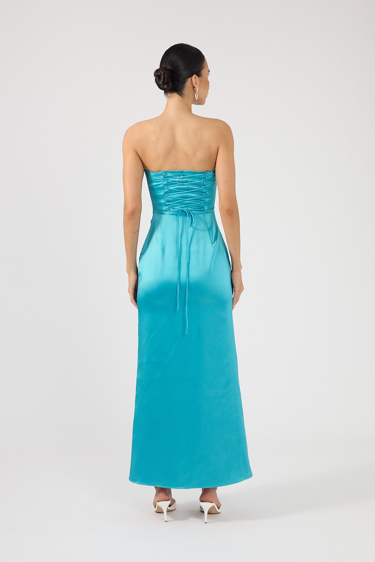 Perfect Stranger Rosa Corset Satin Maxi Dress Turquoise