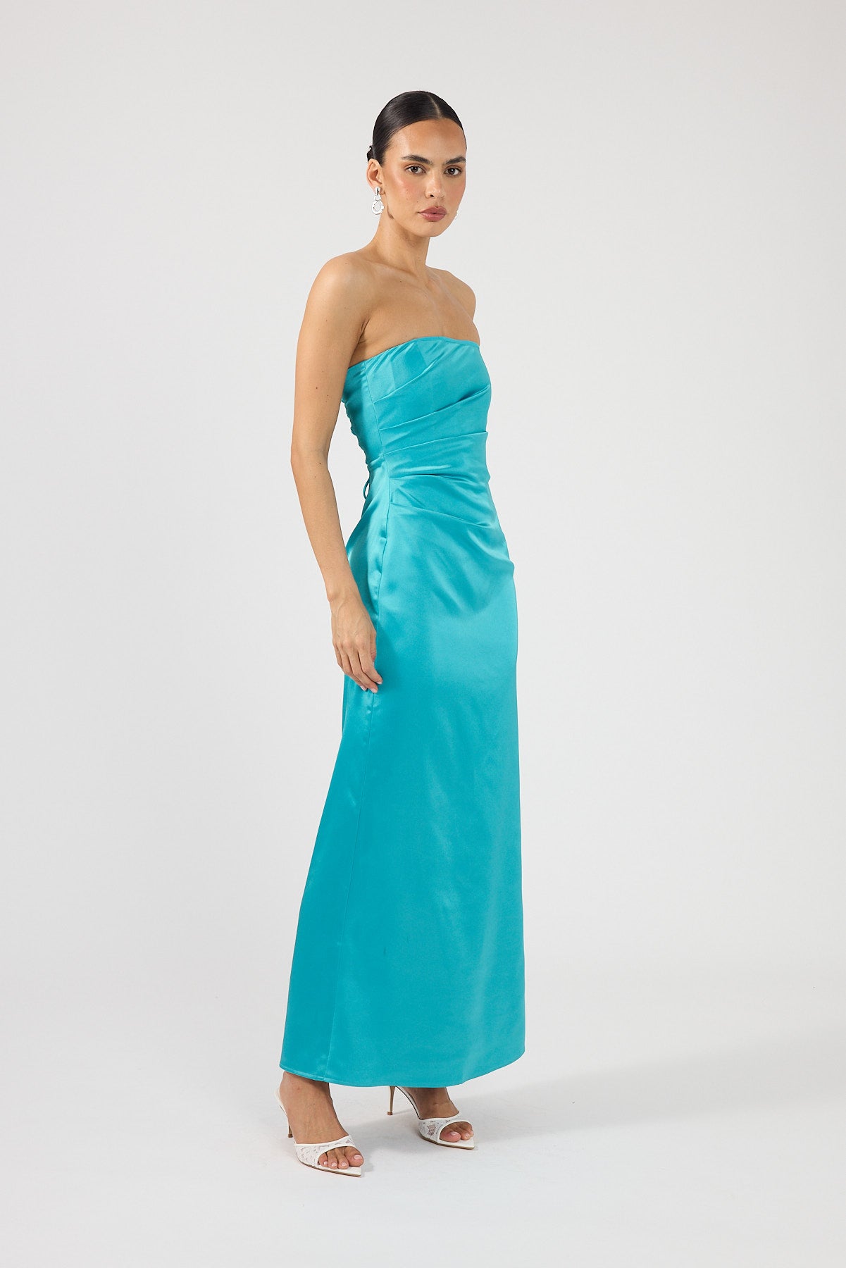 Perfect Stranger Rosa Corset Satin Maxi Dress Turquoise