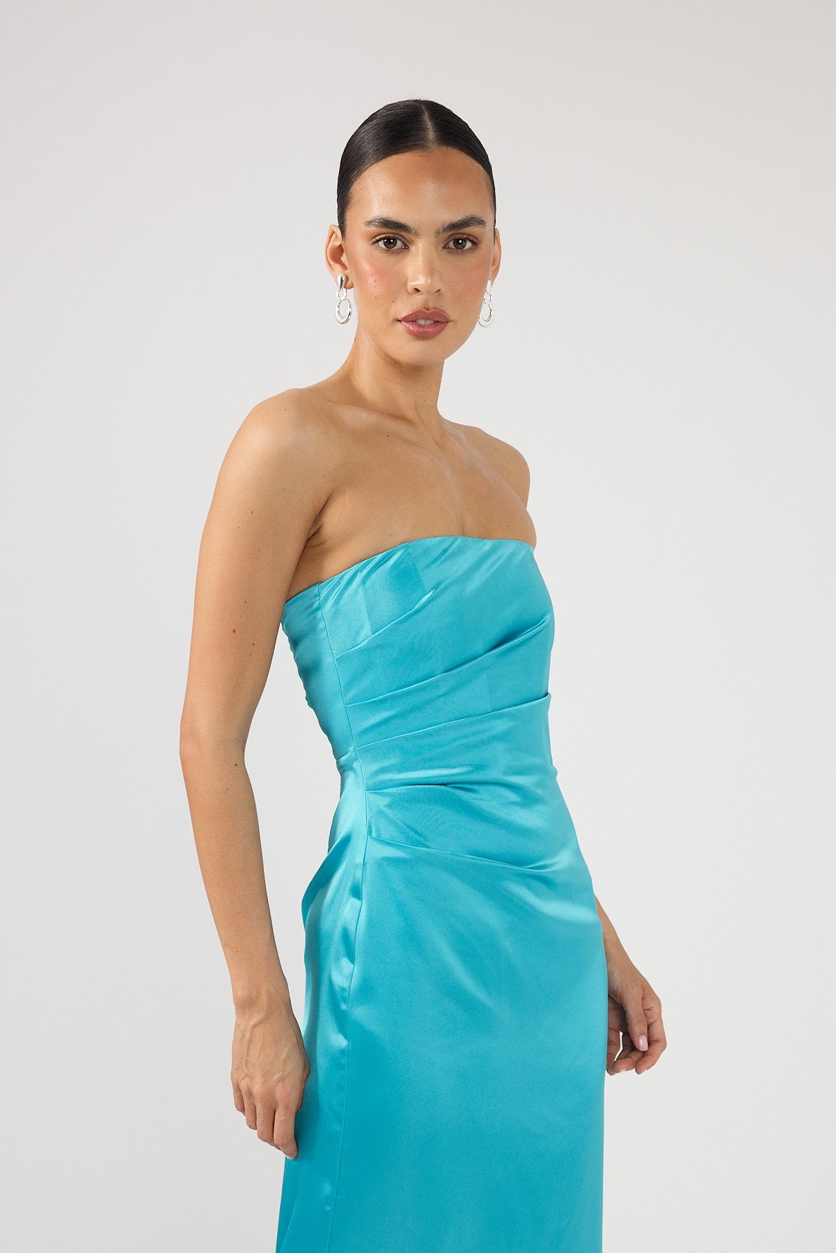 Perfect Stranger Rosa Corset Satin Maxi Dress Turquoise
