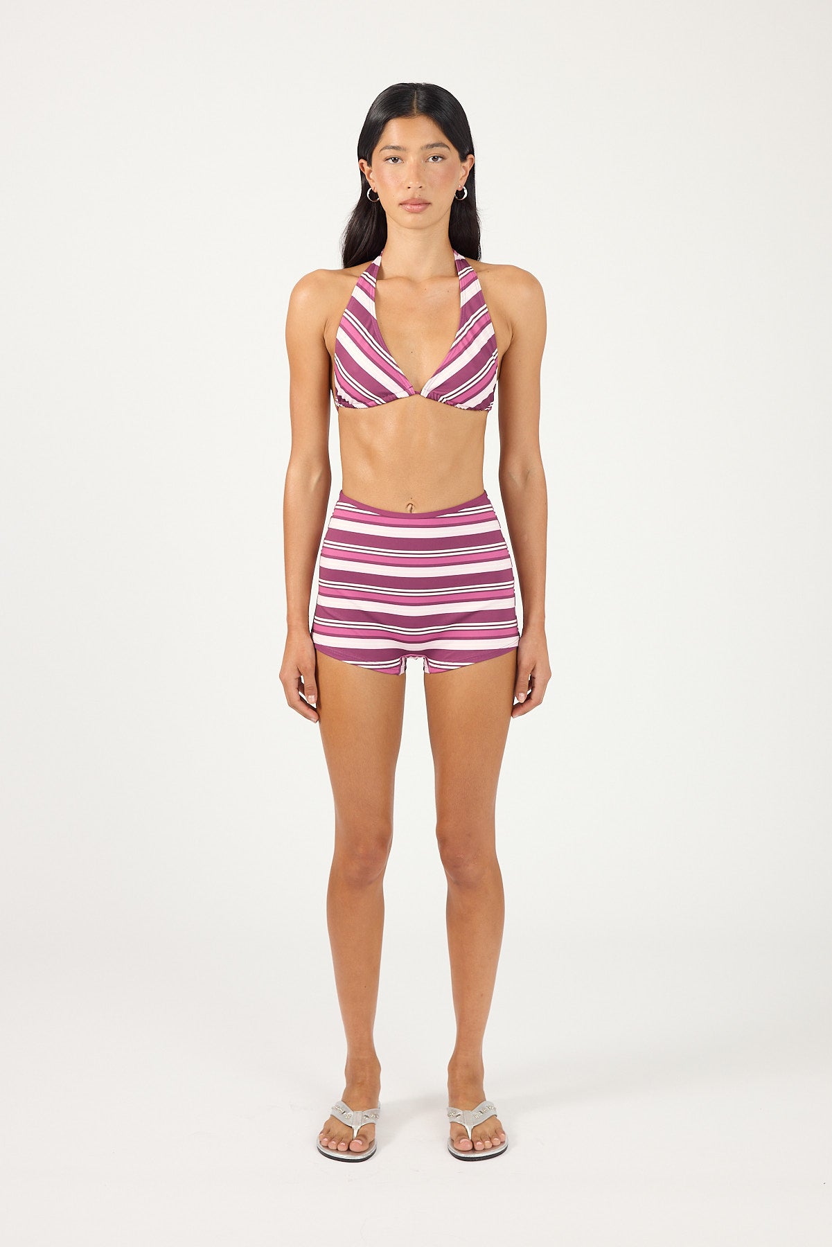 Perfect Stranger Zali Halter Bikini Top Magenta Stripe