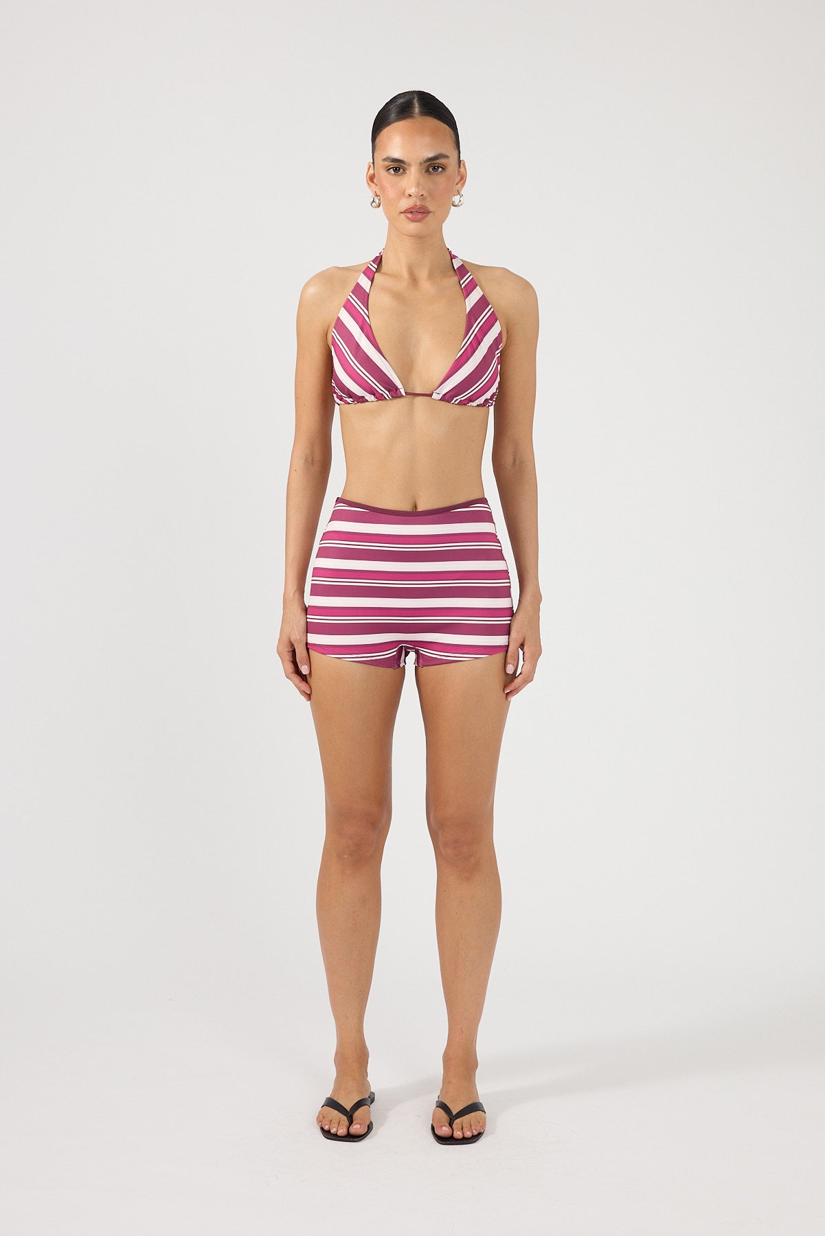 Perfect Stranger Zali High Rise Swim Short Magenta Stripe