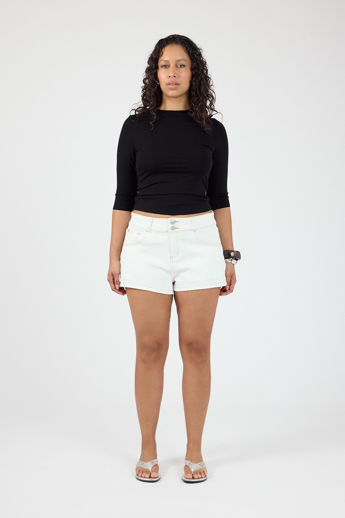 Perfect Stranger Mid Rise Denim Short Off White