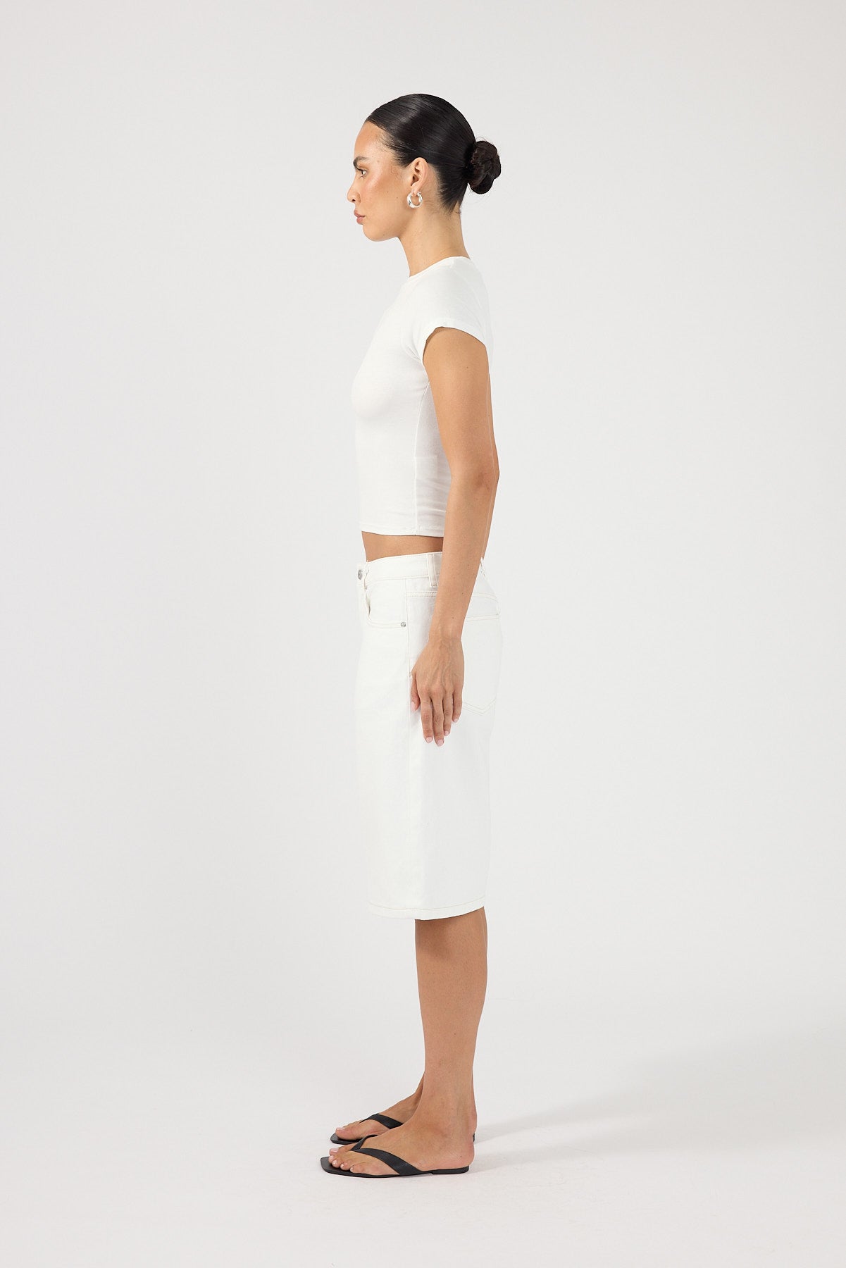 Perfect Stranger Mid Rise Denim Longline Short Off White