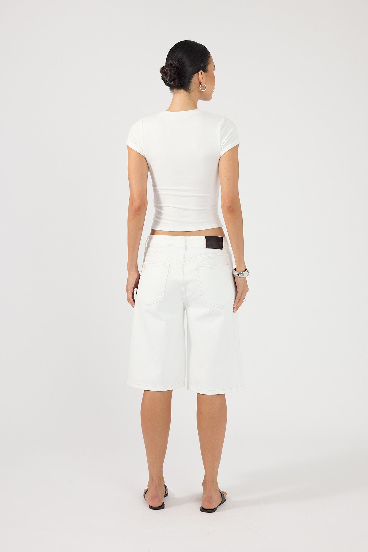 Perfect Stranger Mid Rise Denim Longline Short Off White