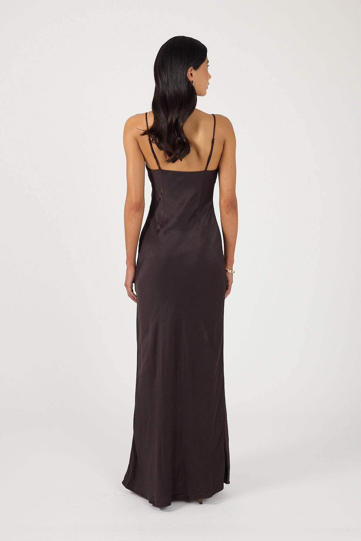Perfect Stranger Rosealine Satin Maxi Dress Dark Brown