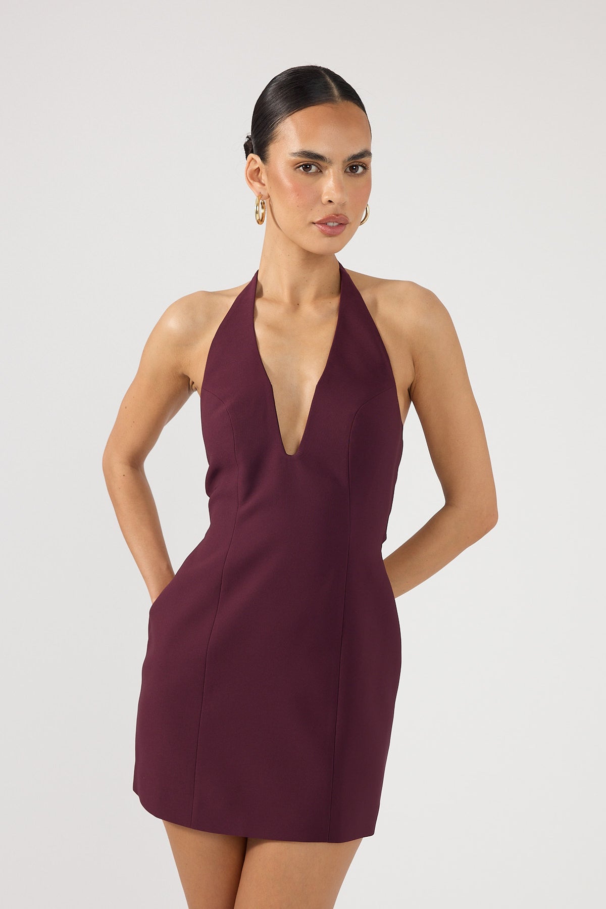 Perfect Stranger Iris Halter Mini Dress Plum
