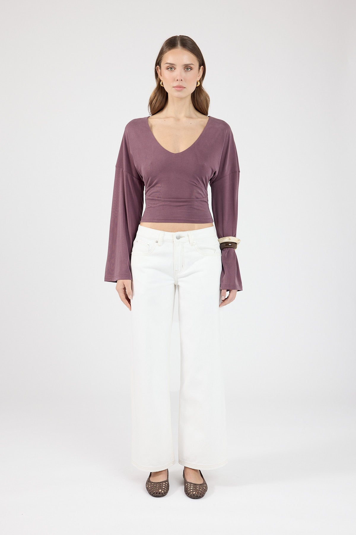 Perfect Stranger Petite Low Rise Baggy Jean Off White