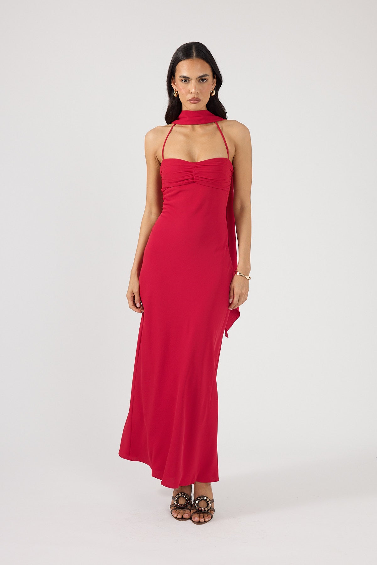 Perfect Stranger Luccia Scarf Maxi Dress Cherry Red