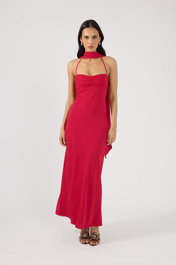 Perfect Stranger Luccia Scarf Maxi Dress Cherry Red