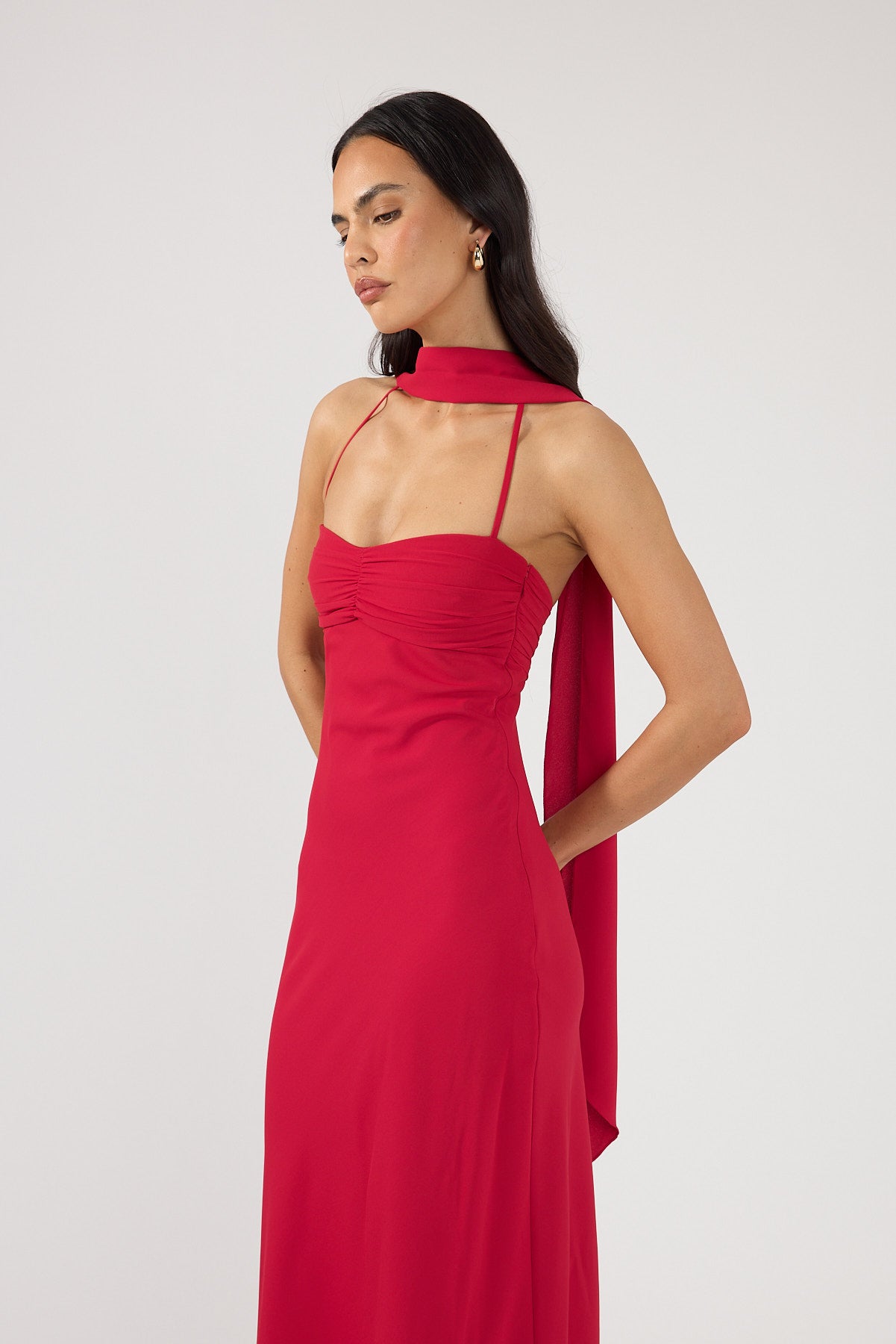 Perfect Stranger Luccia Scarf Maxi Dress Cherry Red