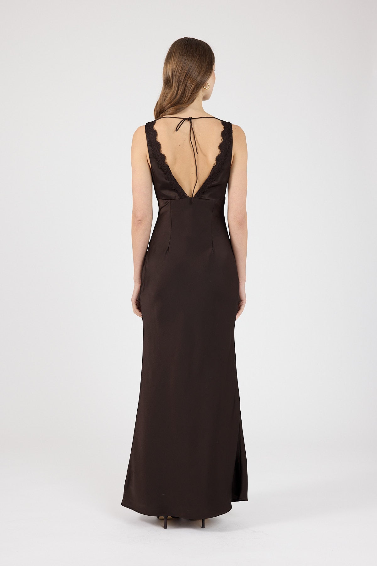 Perfect Stranger Evoke Satin Maxi Dress Brown
