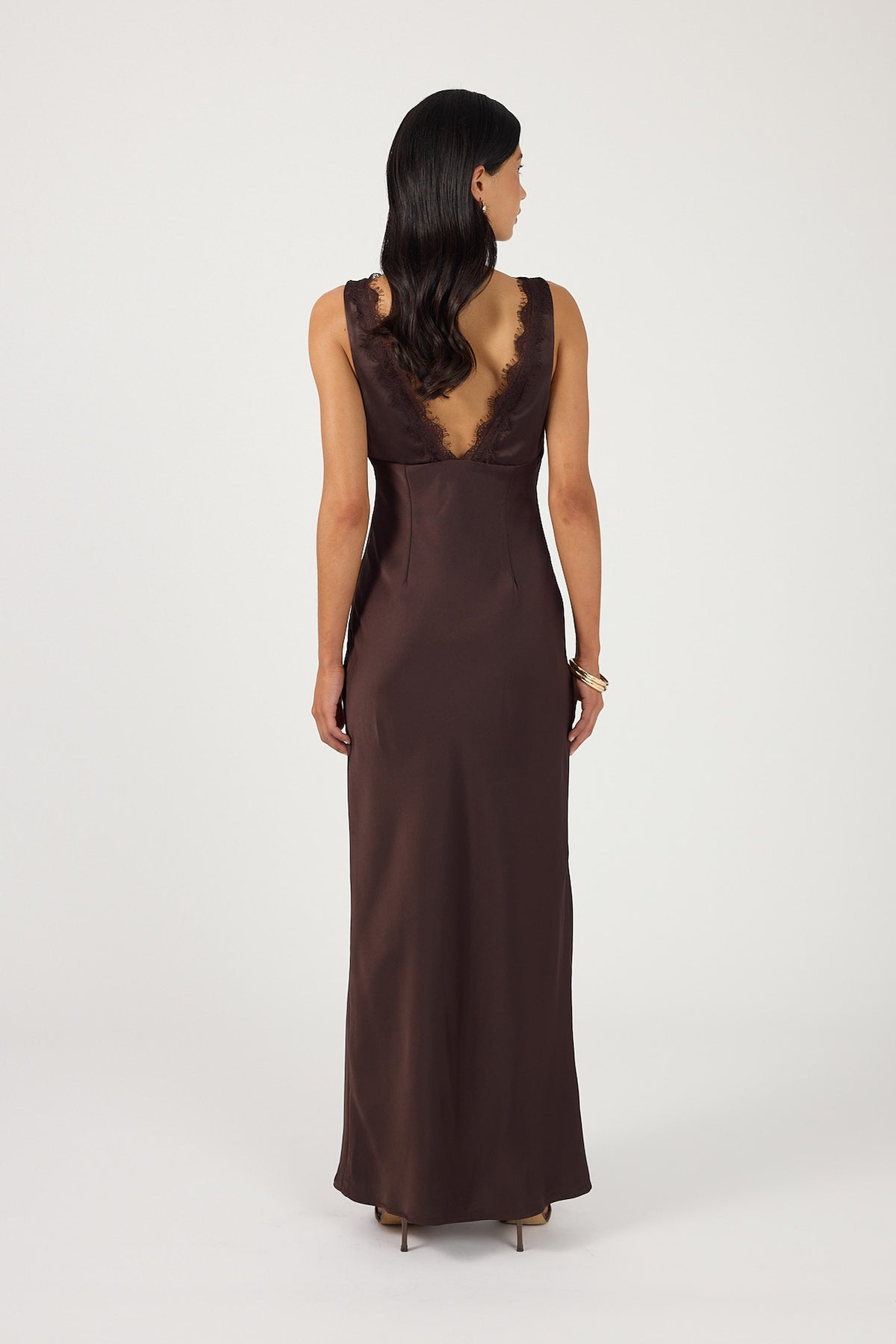 Perfect Stranger Evoke Satin Maxi Dress Brown