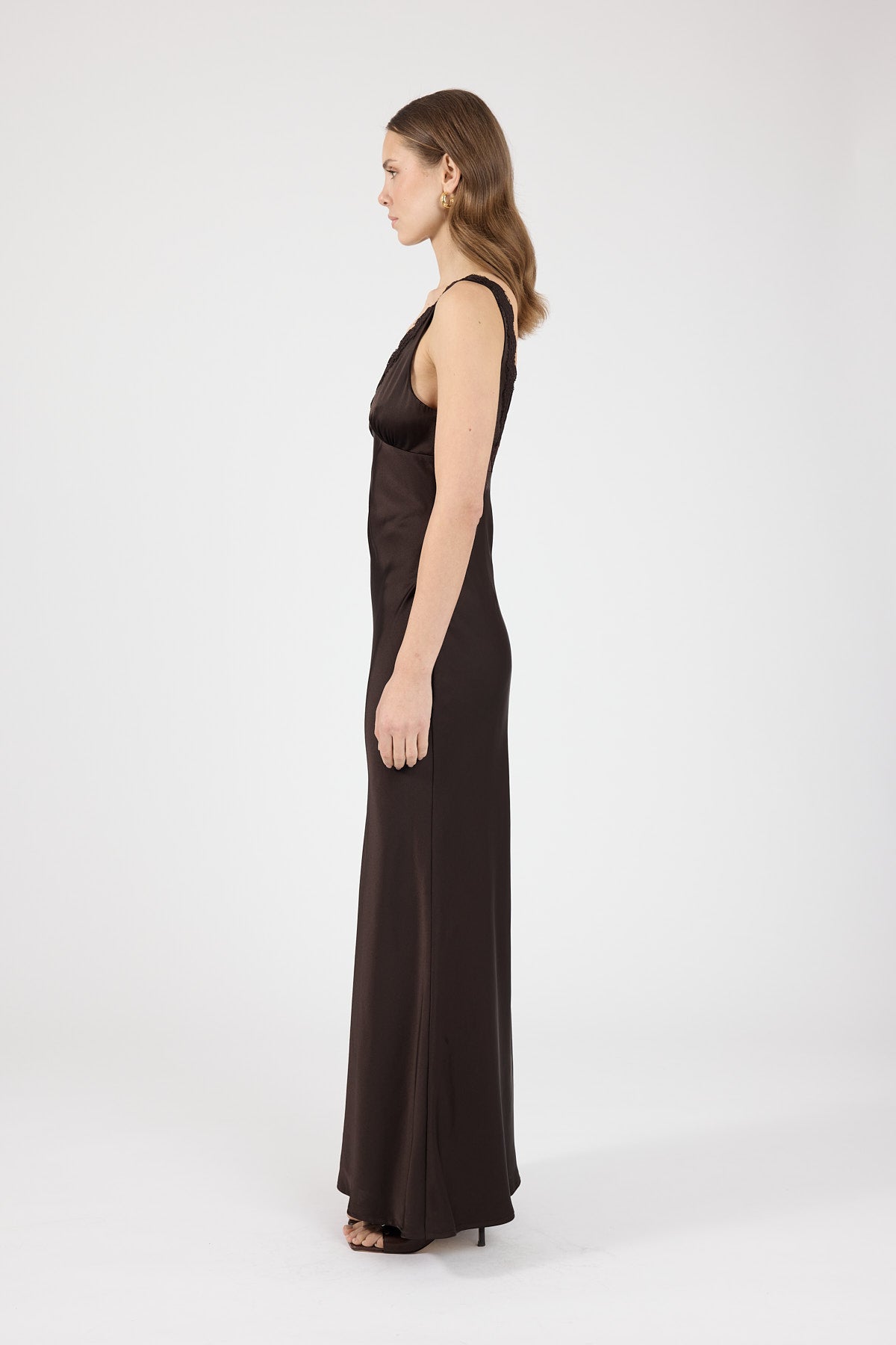 Perfect Stranger Evoke Satin Maxi Dress Brown