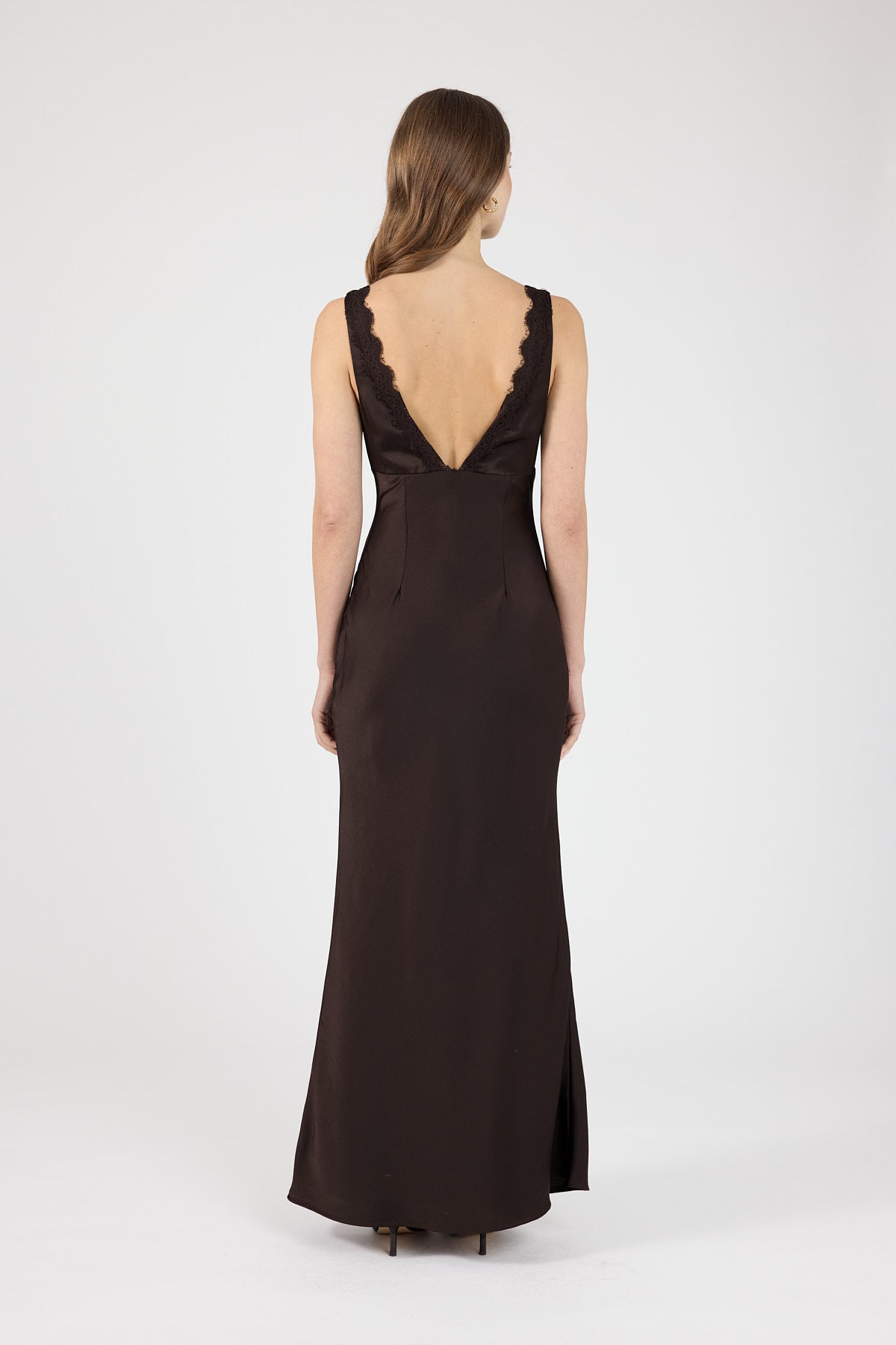 Perfect Stranger Evoke Satin Maxi Dress Brown