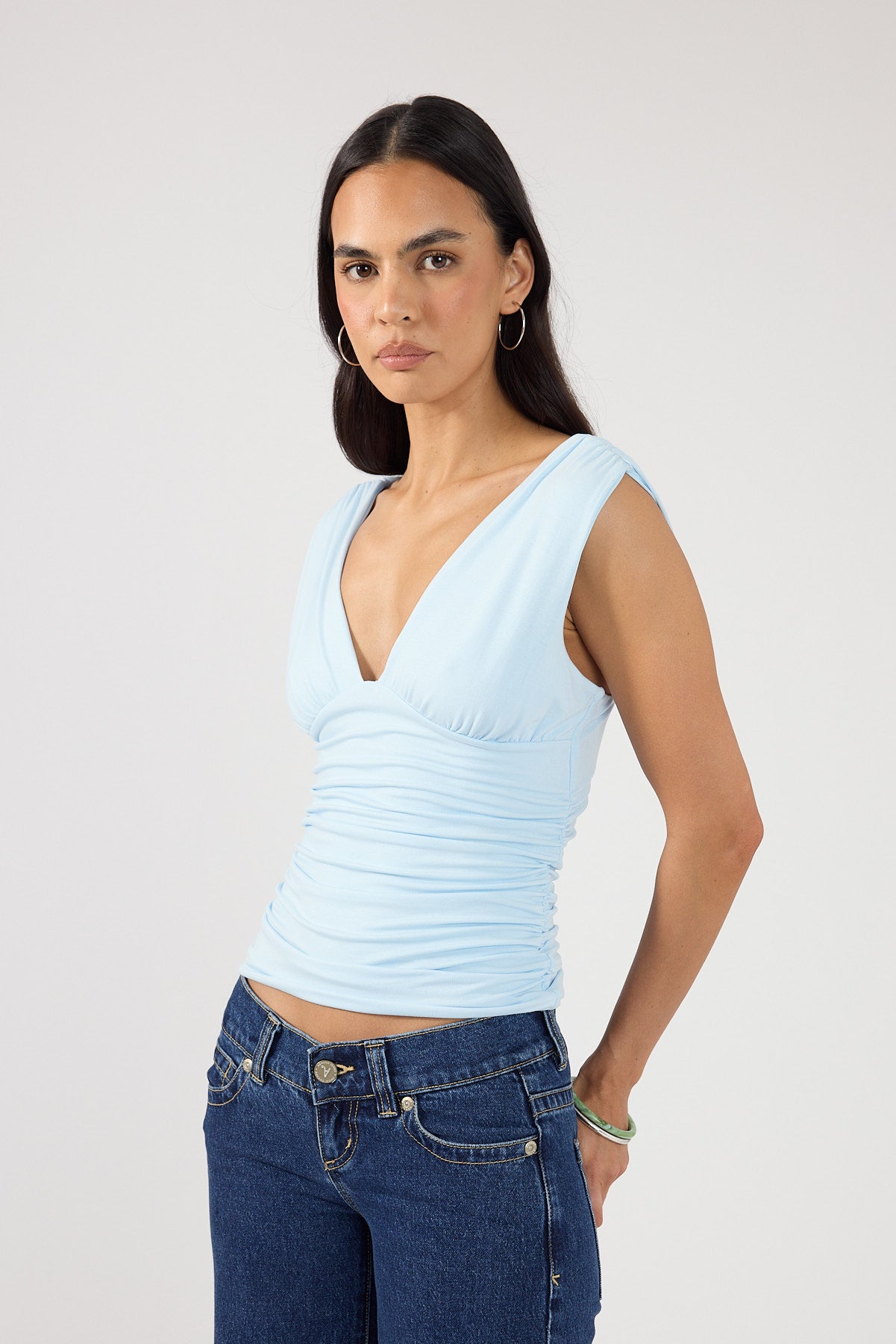 Perfect Stranger Ainzley Gathered Top Blue