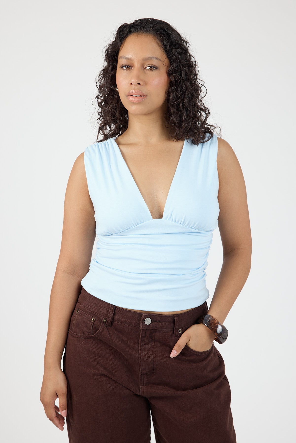 Perfect Stranger Ainzley Gathered Top Blue