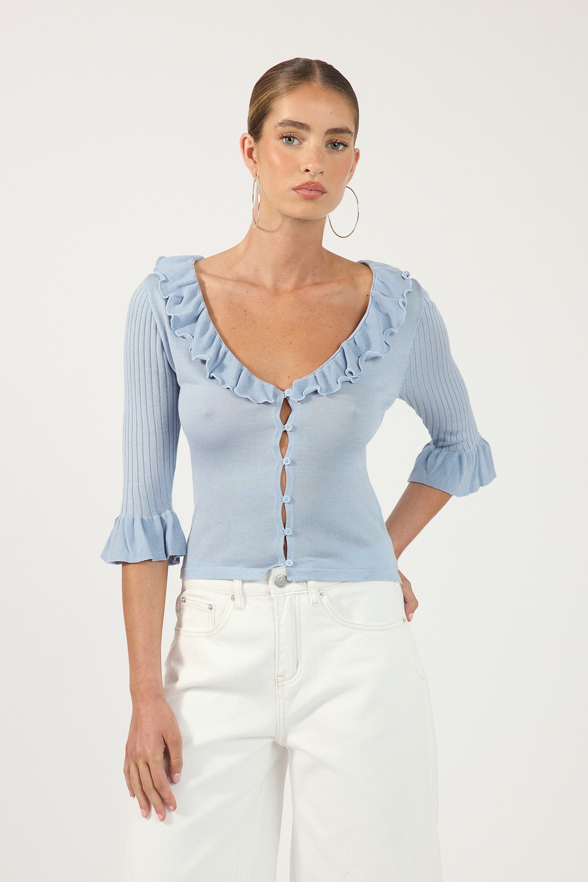 Perfect Stranger Ava 3/4 Sleeve Knit Top Blue
