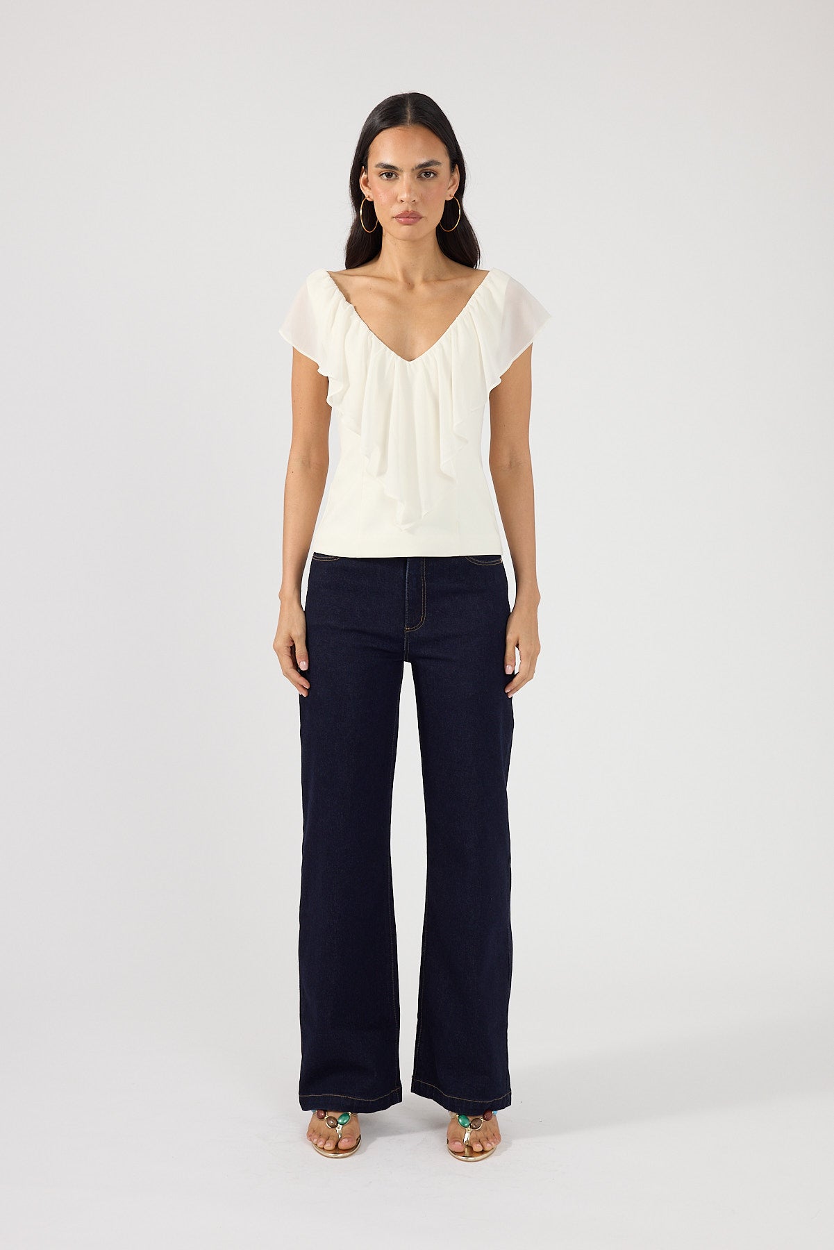 Perfect Stranger Arlo Chiffon V Neck Top Cream
