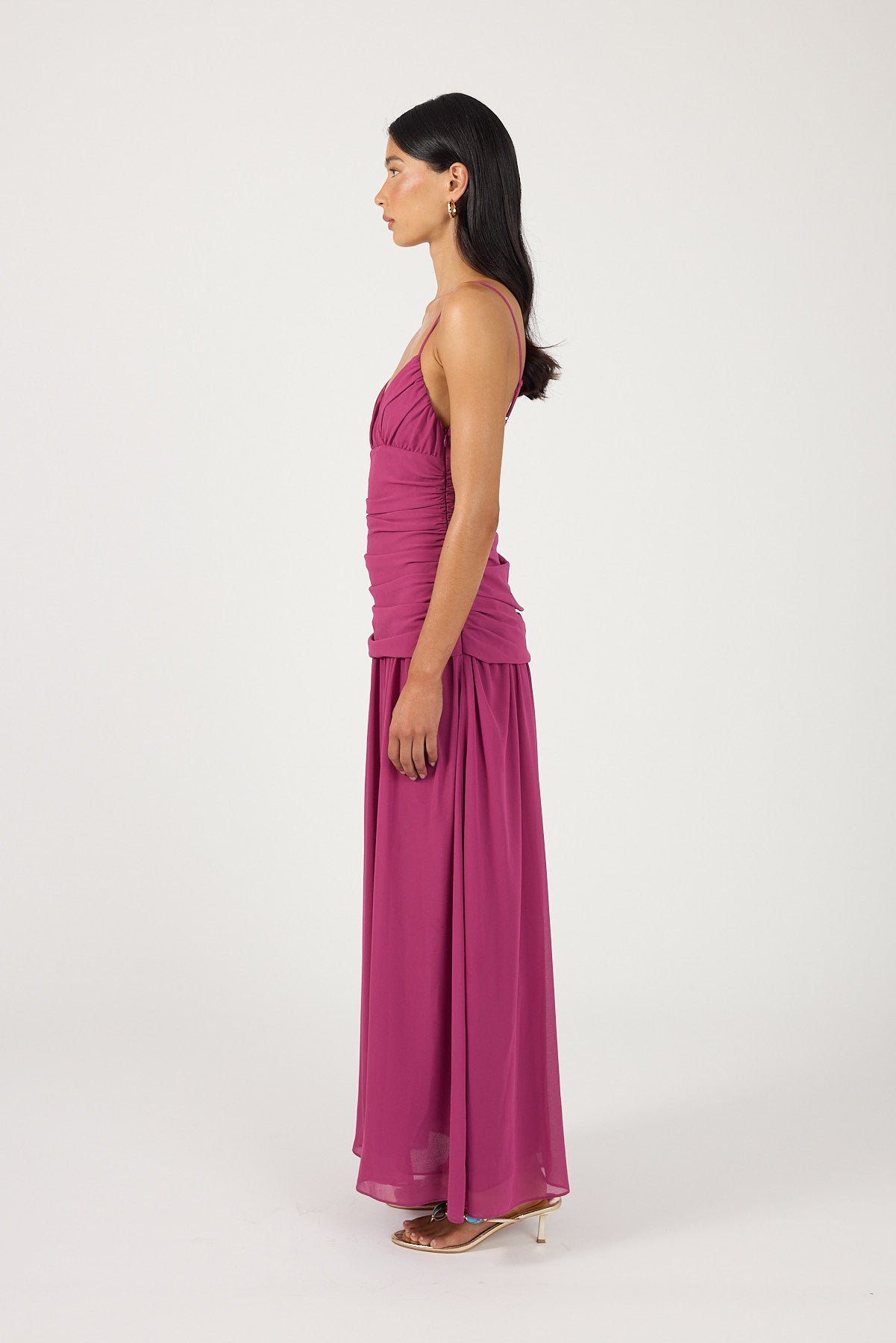 Perfect Stranger Margot Gathered Maxi Dress Magenta Pink