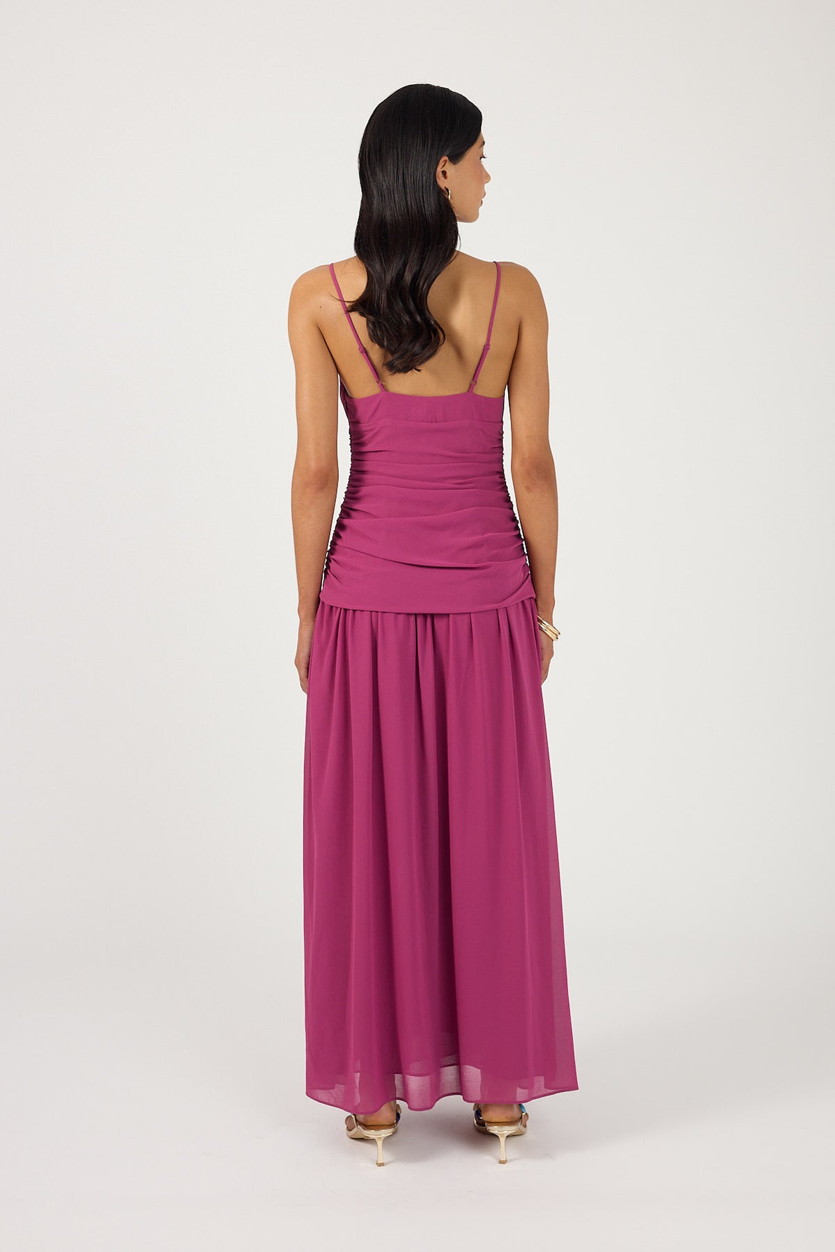 Perfect Stranger Margot Gathered Maxi Dress Magenta Pink