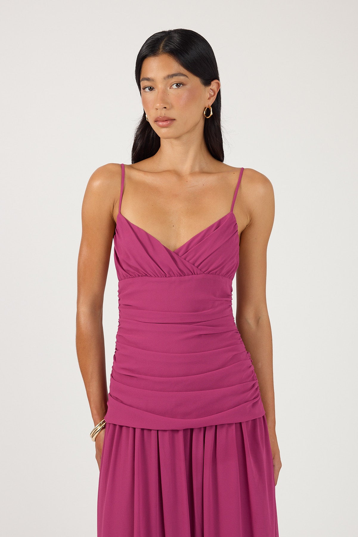 Perfect Stranger Margot Gathered Maxi Dress Magenta Pink