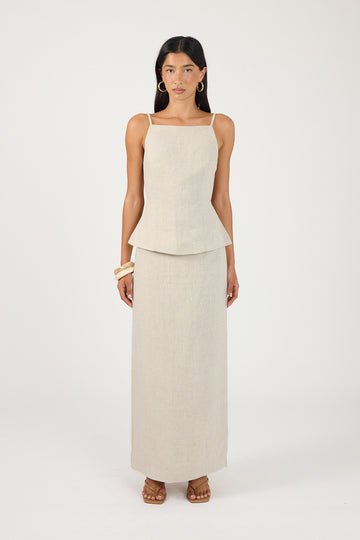 Perfect Stranger Lilah Linen Mid Rise Maxi Skirt Oat