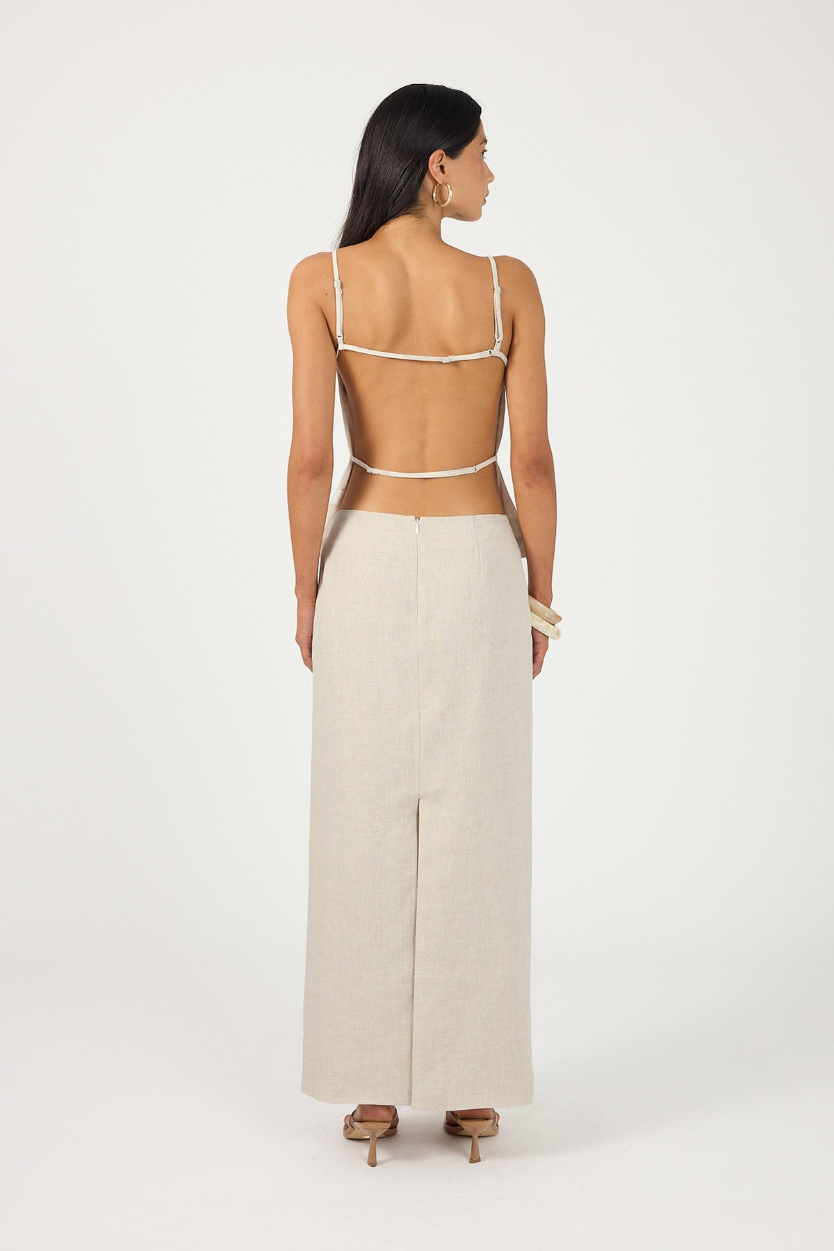 Perfect Stranger Lilah Linen Mid Rise Skirt Oat