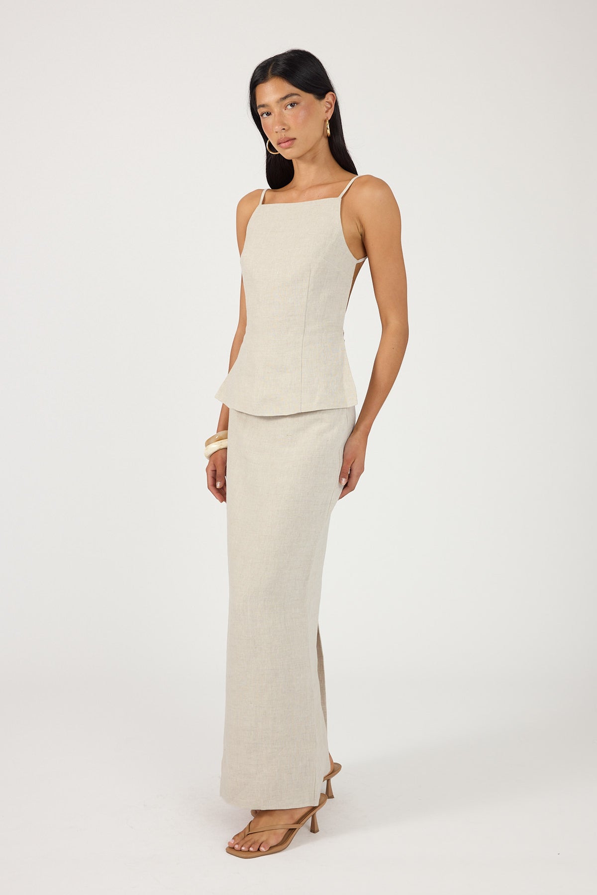 Perfect Stranger Lilah Linen Mid Rise Skirt Oat