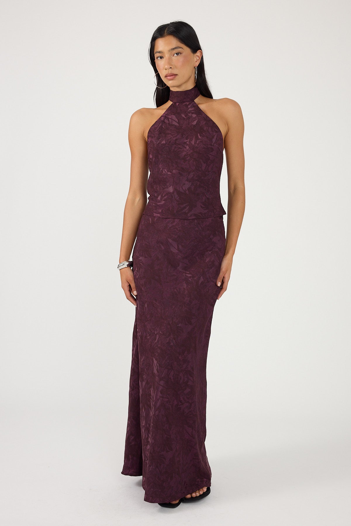 Perfect Stranger Ruelle Jacquard Maxi Skirt Plum