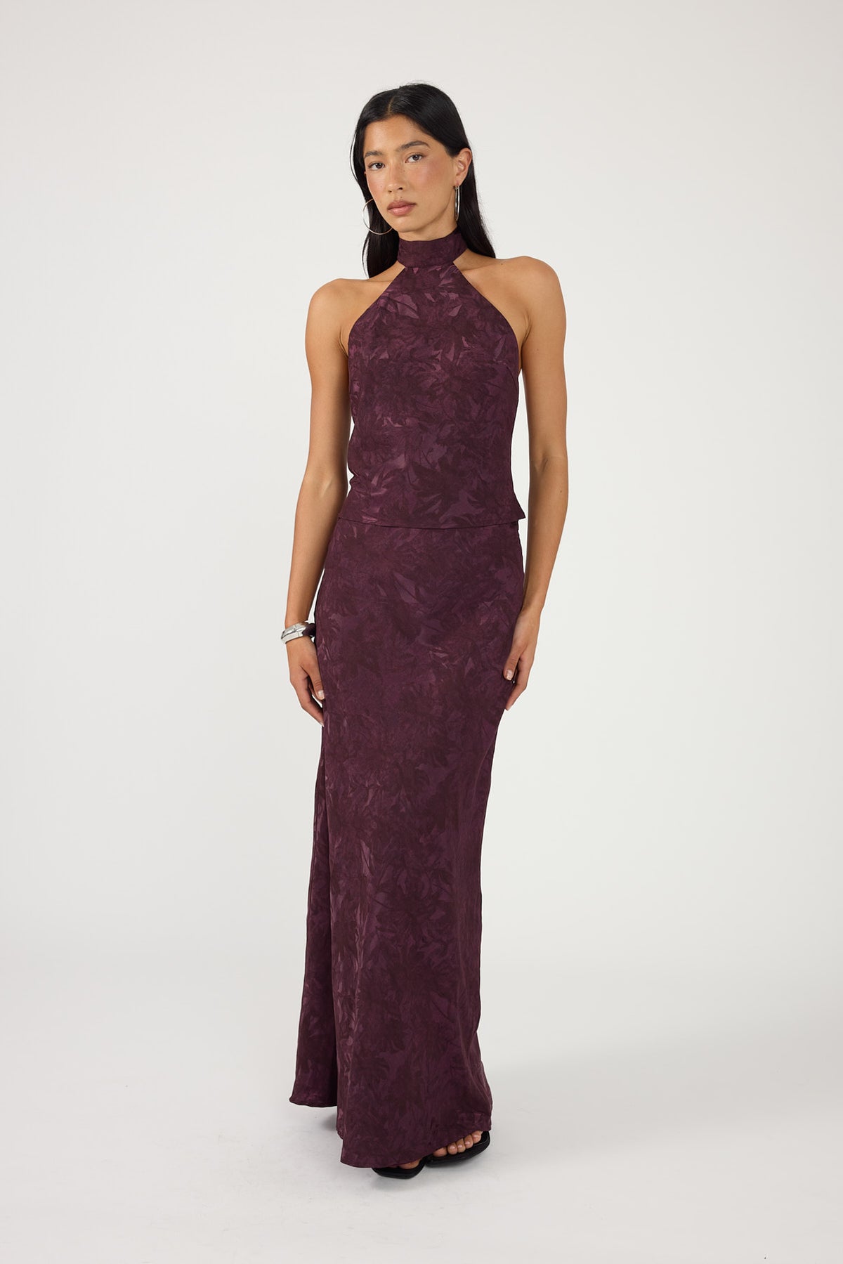 Perfect Stranger Ruelle Jacquard Maxi Skirt Plum