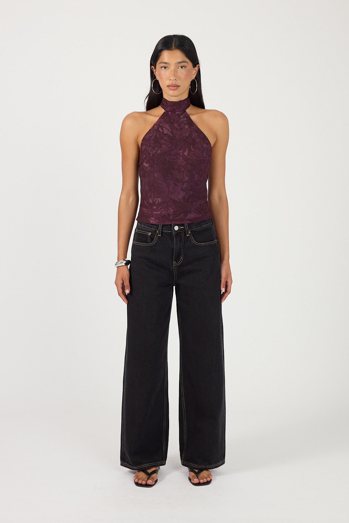 Perfect Stranger Ruelle Jacquard Halter Top Plum