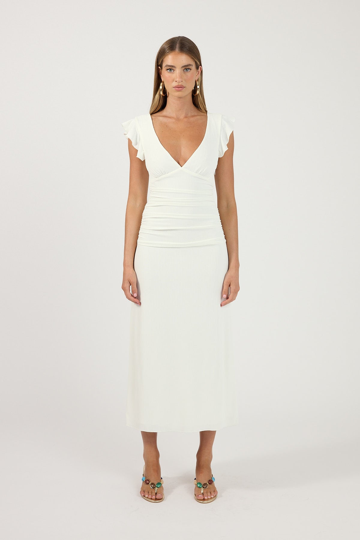 Perfect Stranger Silvana V-Neck Midi Dress White