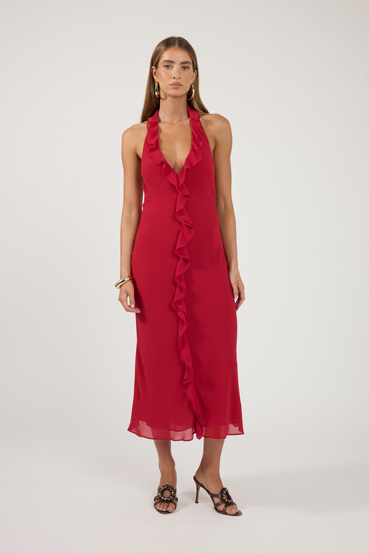 Perfect Stranger Alira Halter Midi Dress Red