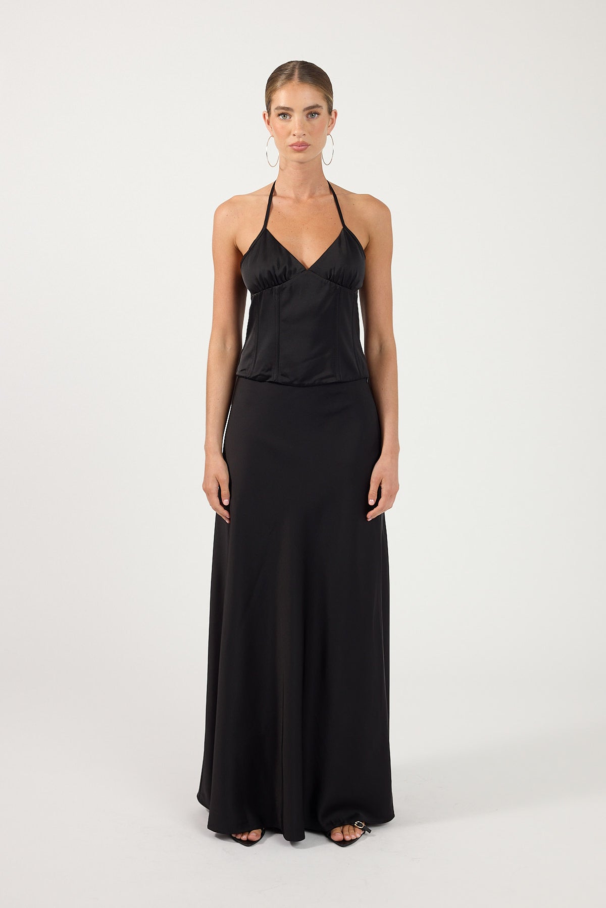Perfect Stranger Lennox Satin Maxi Skirt Black