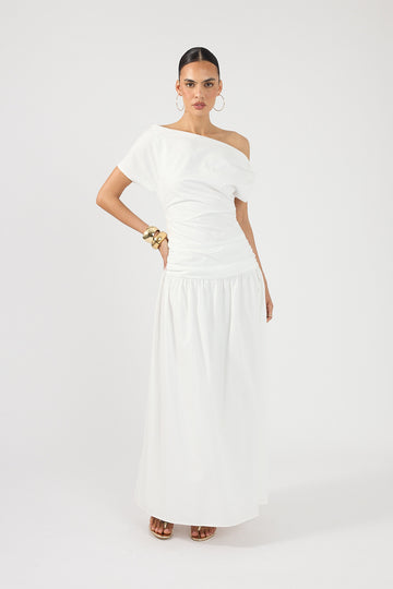 Perfect Stranger Fleur Gathered Maxi Dress White