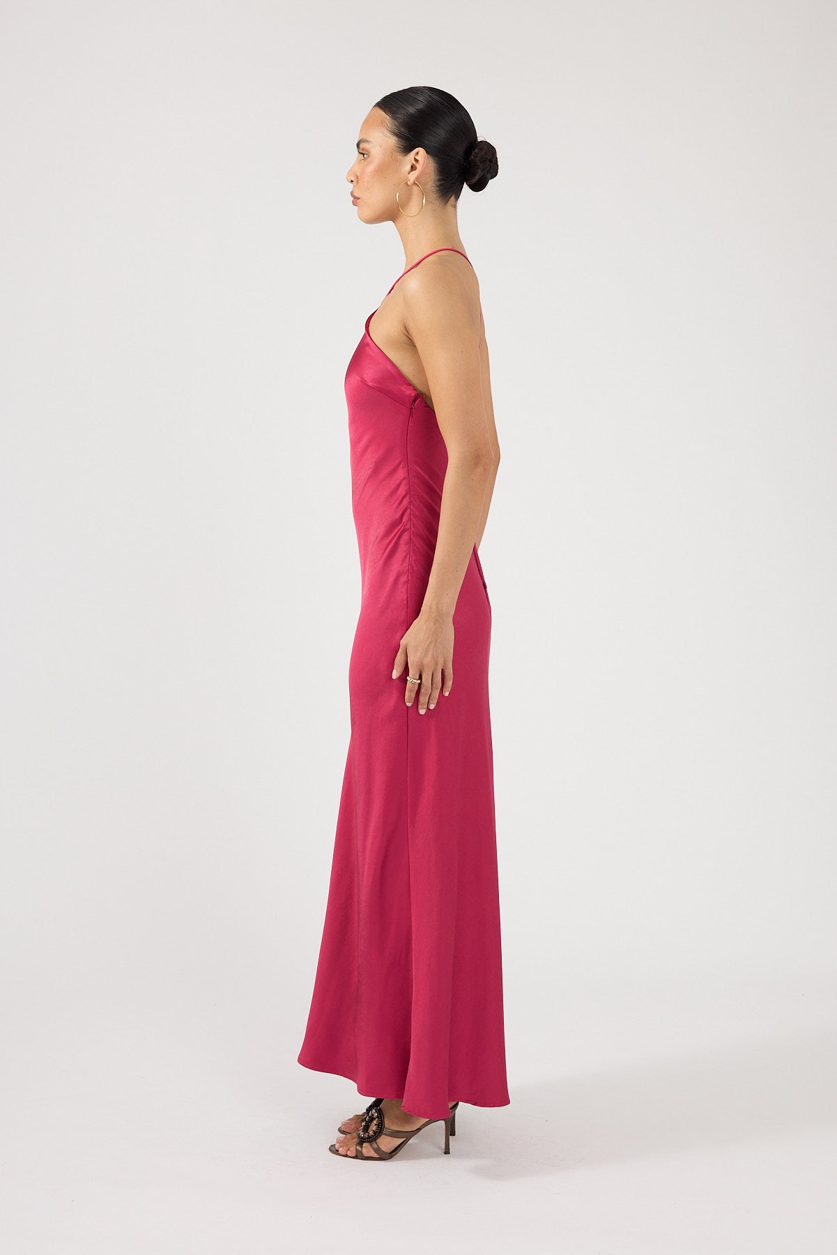 Perfect Stranger Bonnie Satin Maxi Dress Berry Red