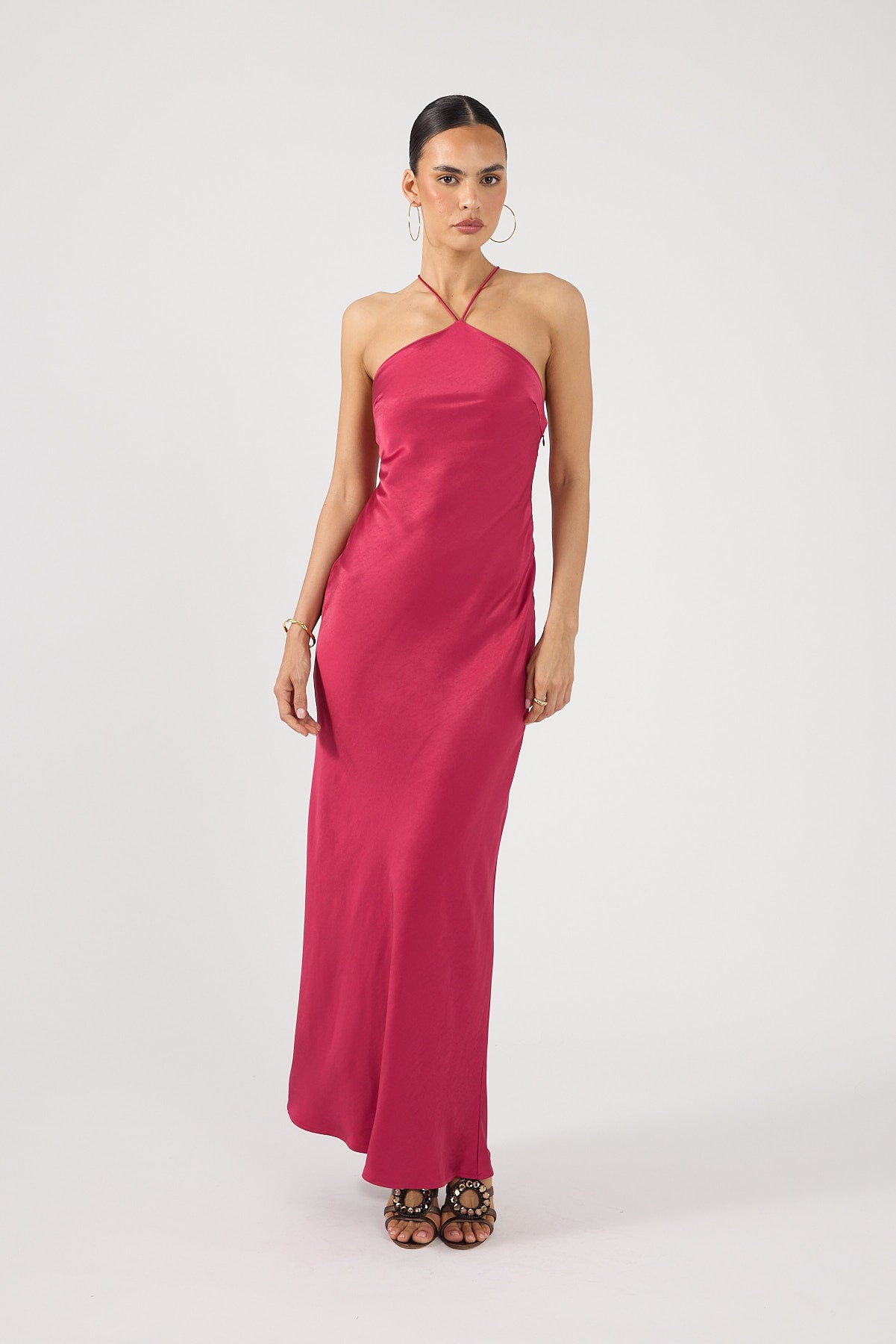 Perfect Stranger Bonnie Satin Maxi Dress Berry Red