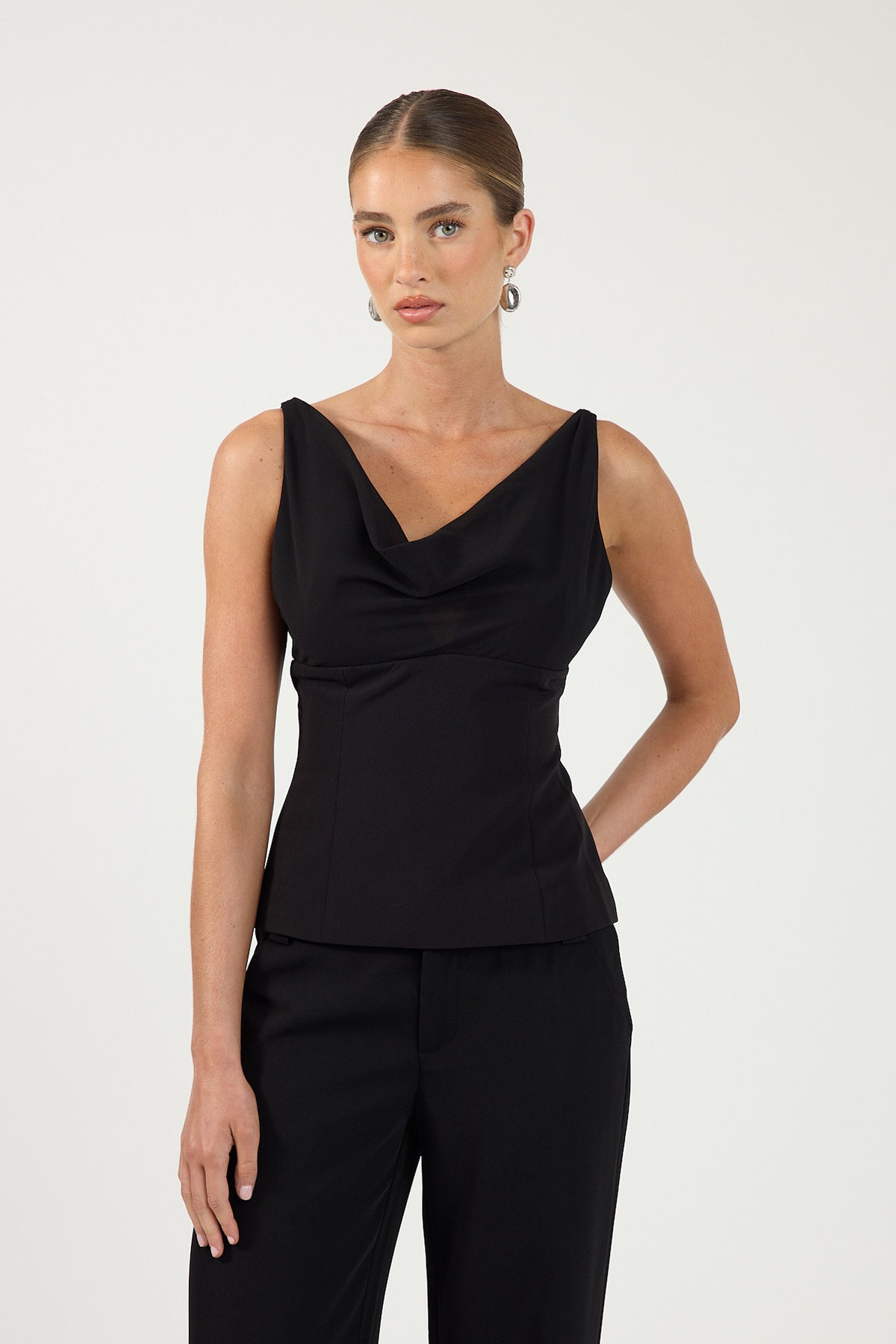 Perfect Stranger Effie Cowl Top Black