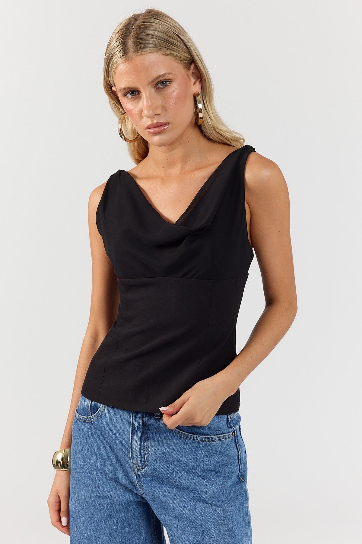 Perfect Stranger Effie Cowl Top Black