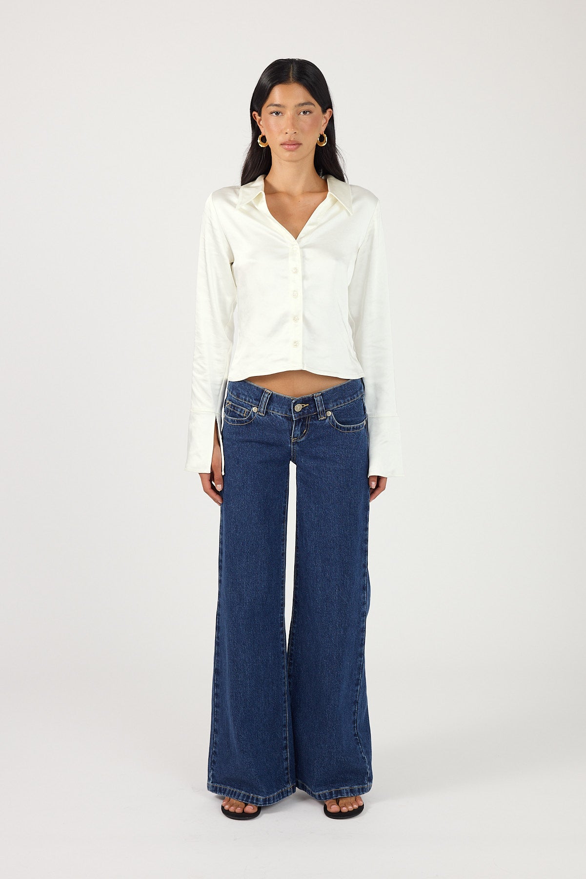 Perfect Stranger Matilda Fitted Satin Shirt Cream