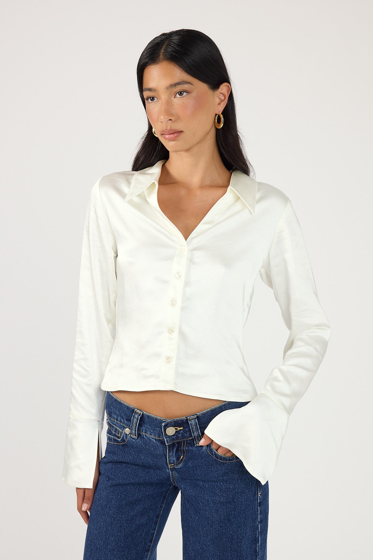 Perfect Stranger Matilda Fitted Satin Shirt Cream