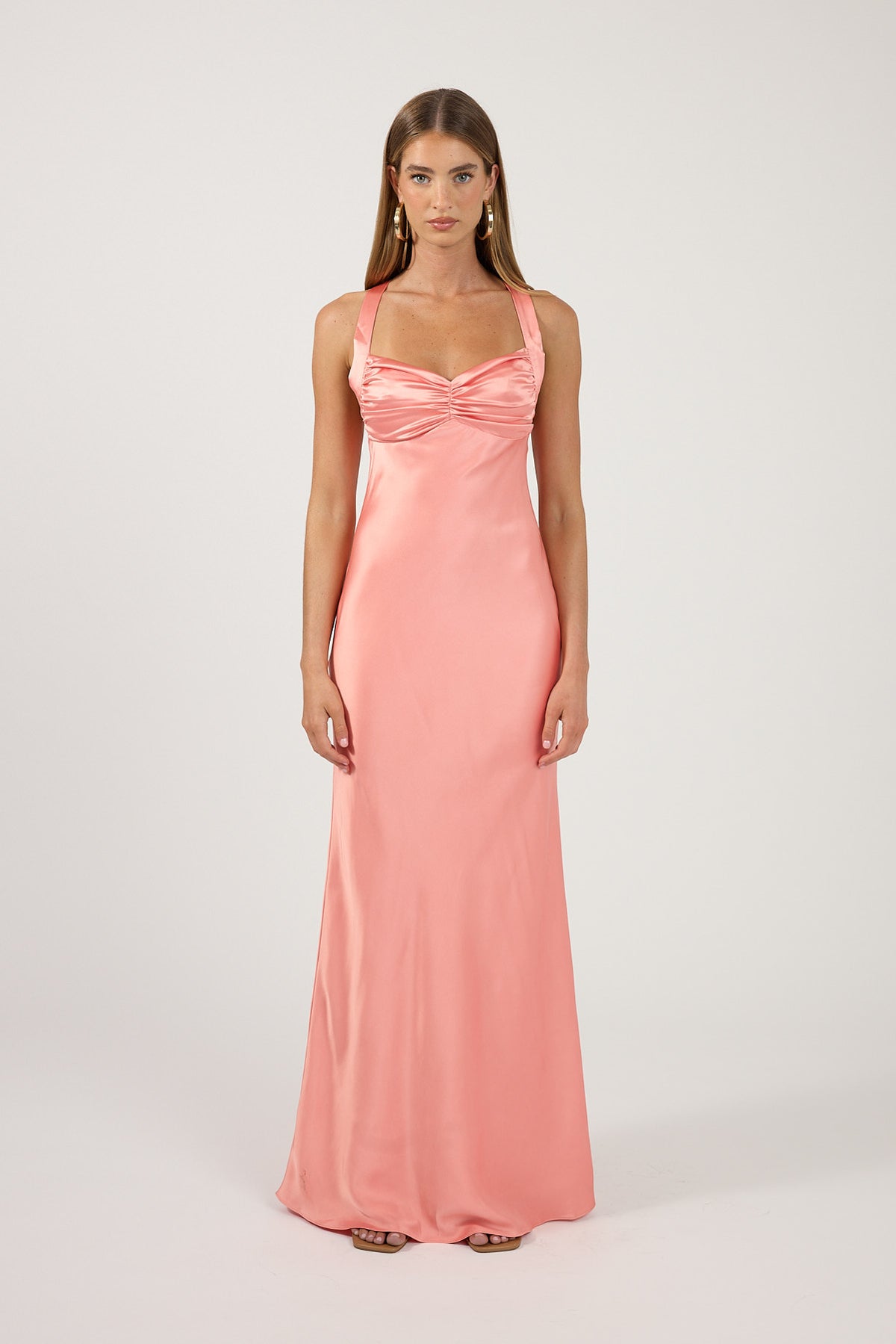 Perfect Stranger Marbella Satin Maxi Dress Coral